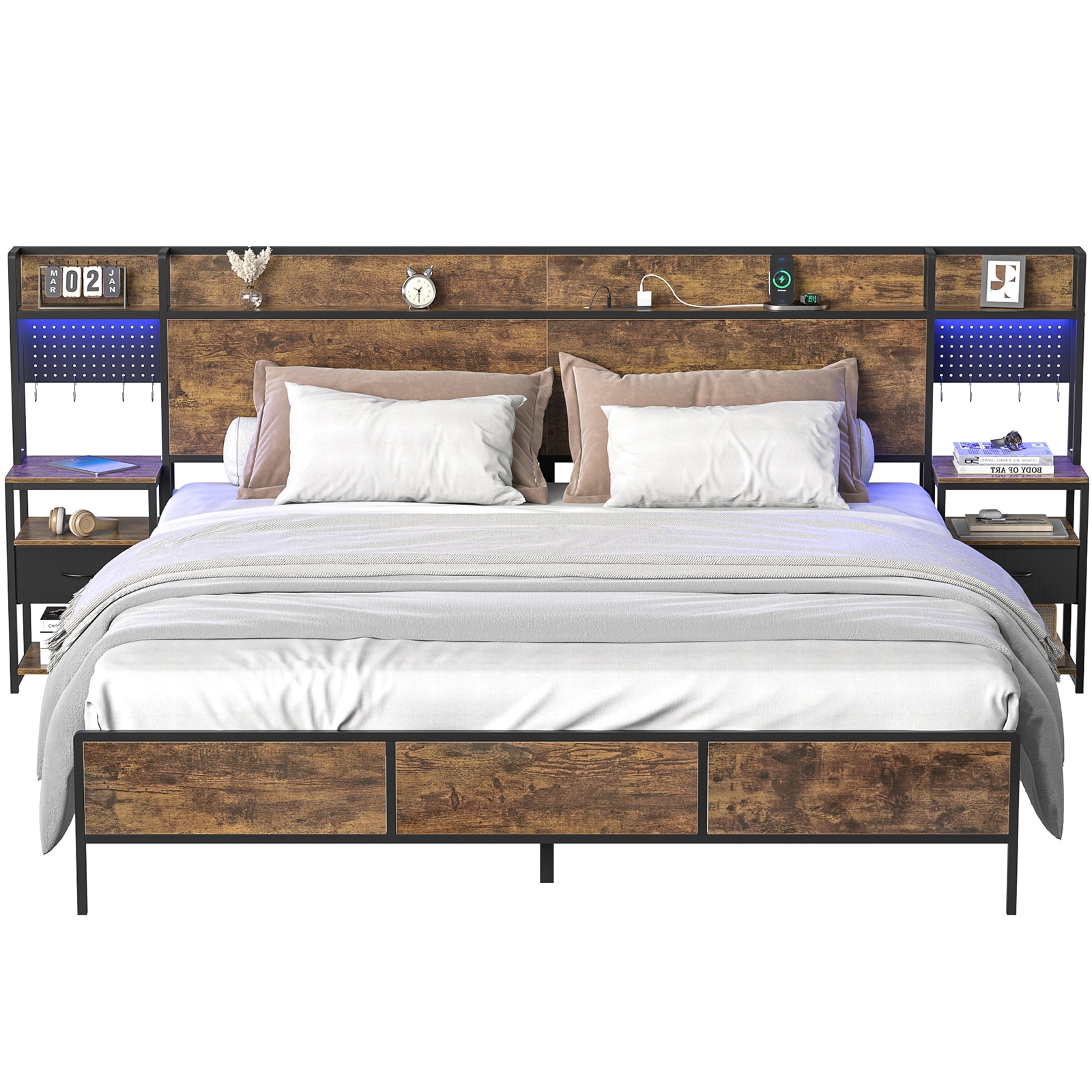 Delarpo - King Burnished Brown Painted Bed Frame Storage with Headboard