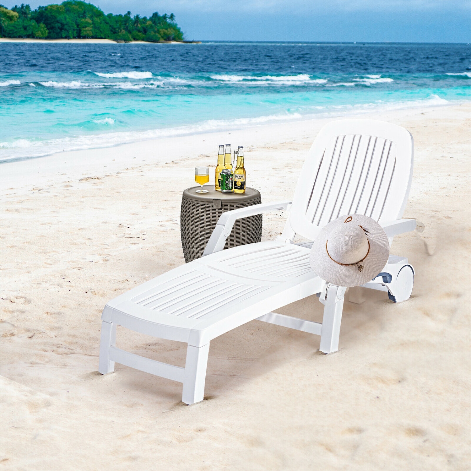 WELLFOR White Polyethylene Frame Stationary Chaise Lounge Chair with ...