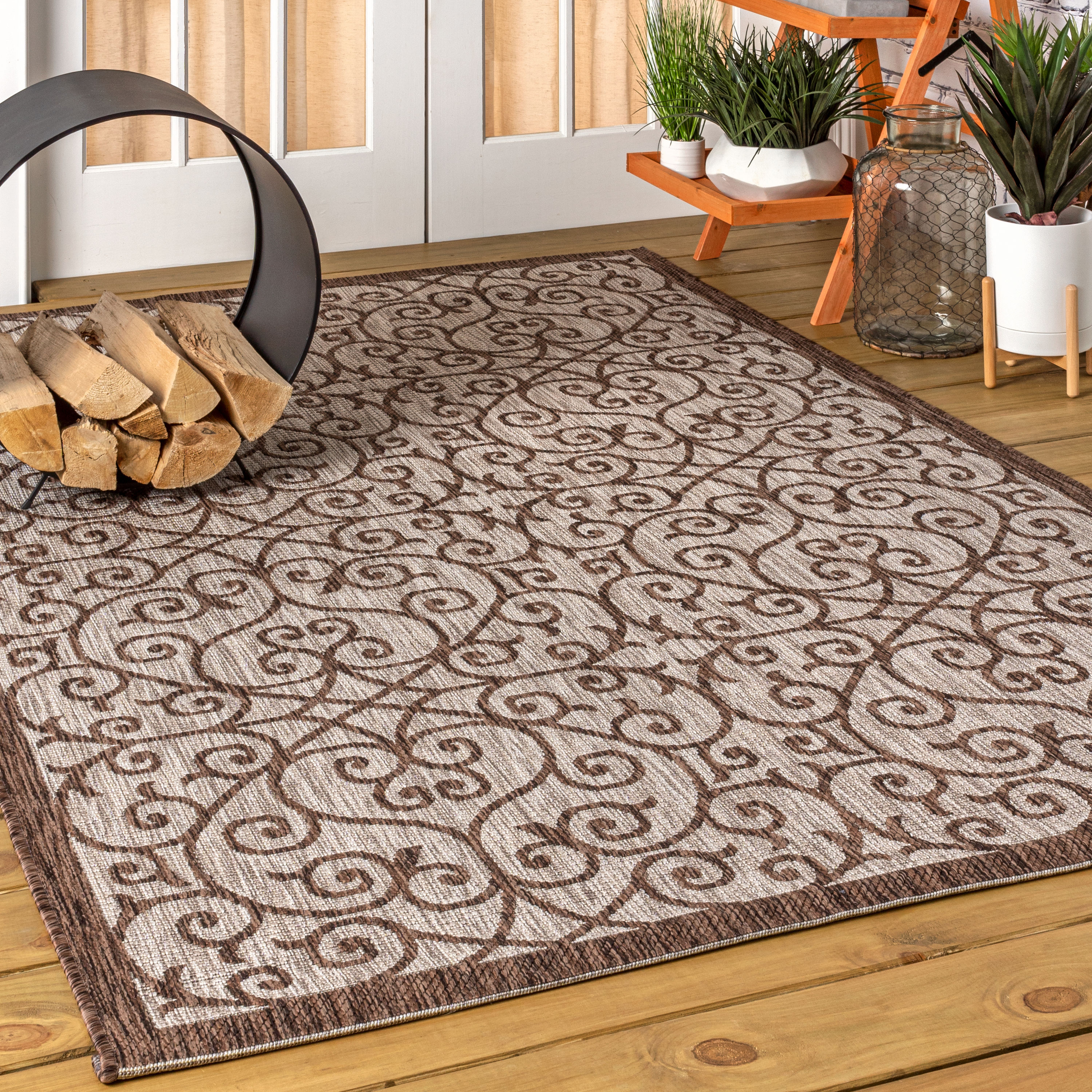 JONATHAN  Y SMB107C-14 SANTA MONICA Madrid Vintage Filigree Textured Weave 10 x 14 (ft) Polypropylene Taupe/Espresso Rectangular Indoor Medallion Bohemian/Eclectic Area rug