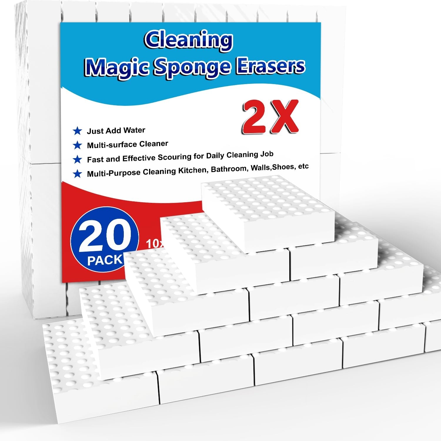 Yichuhaoxi  Magic Sponge Erasers 20 Pack High Density Melamine Foam Pads for Kitchen Bathroom Sink Wall Floor Cleaning Multi Purpose Household