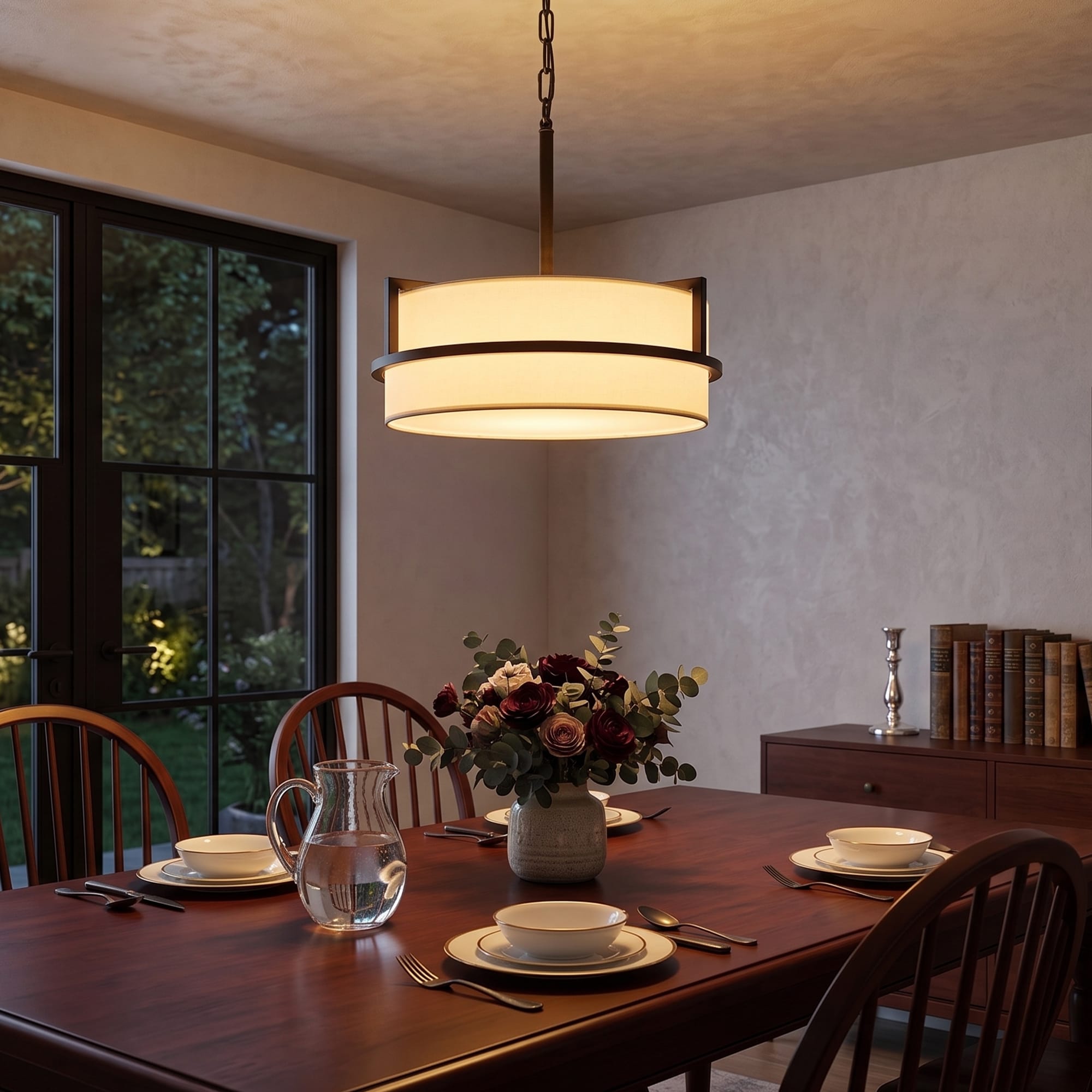 ADSENSTY 15.74inch 3 Light Matte Black Modern Drum Chandelier