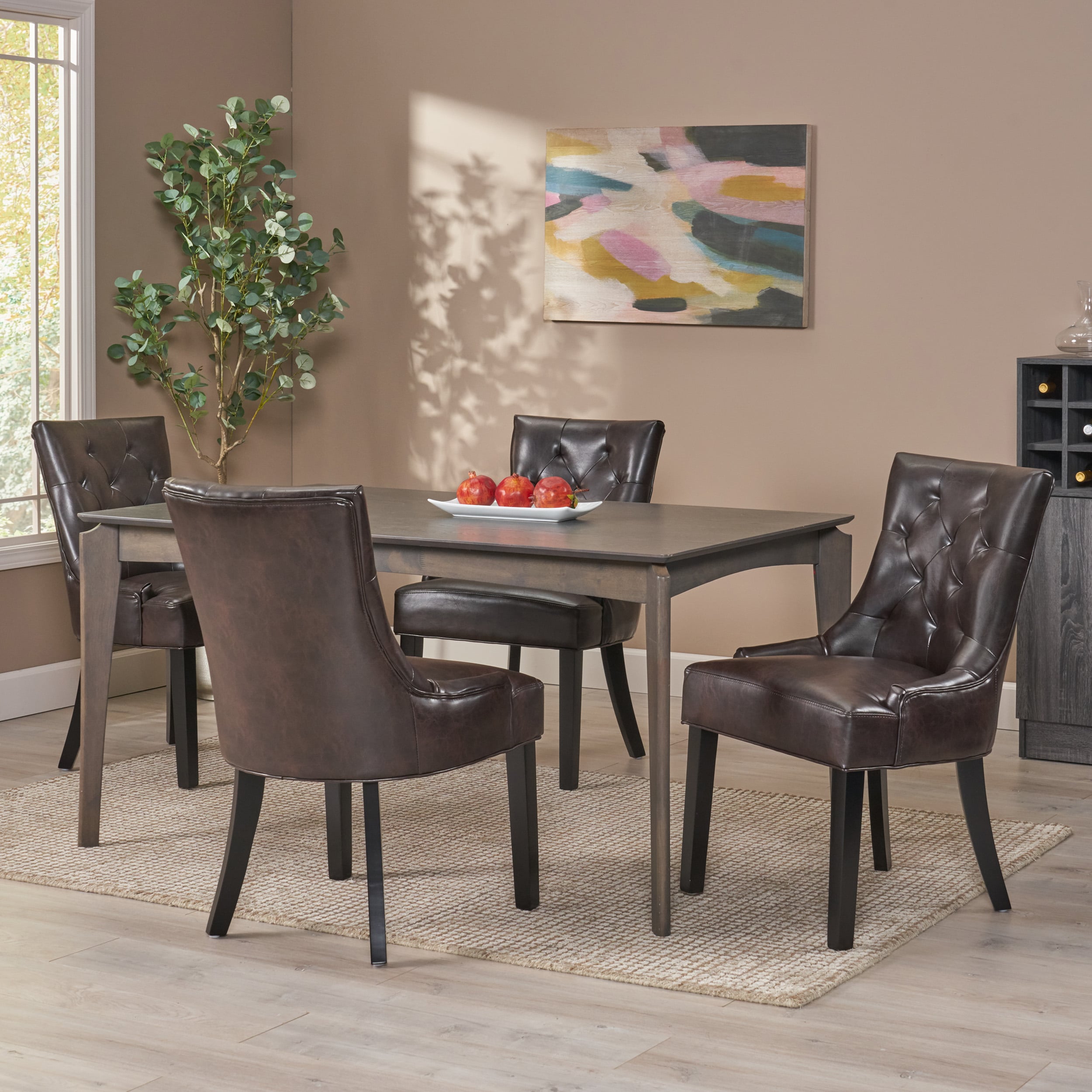Christopher Knight Home 312781 Hayden Contemporary Tufted Bonded Leather Dining Chairs Set of 4 Brown and Espresso
