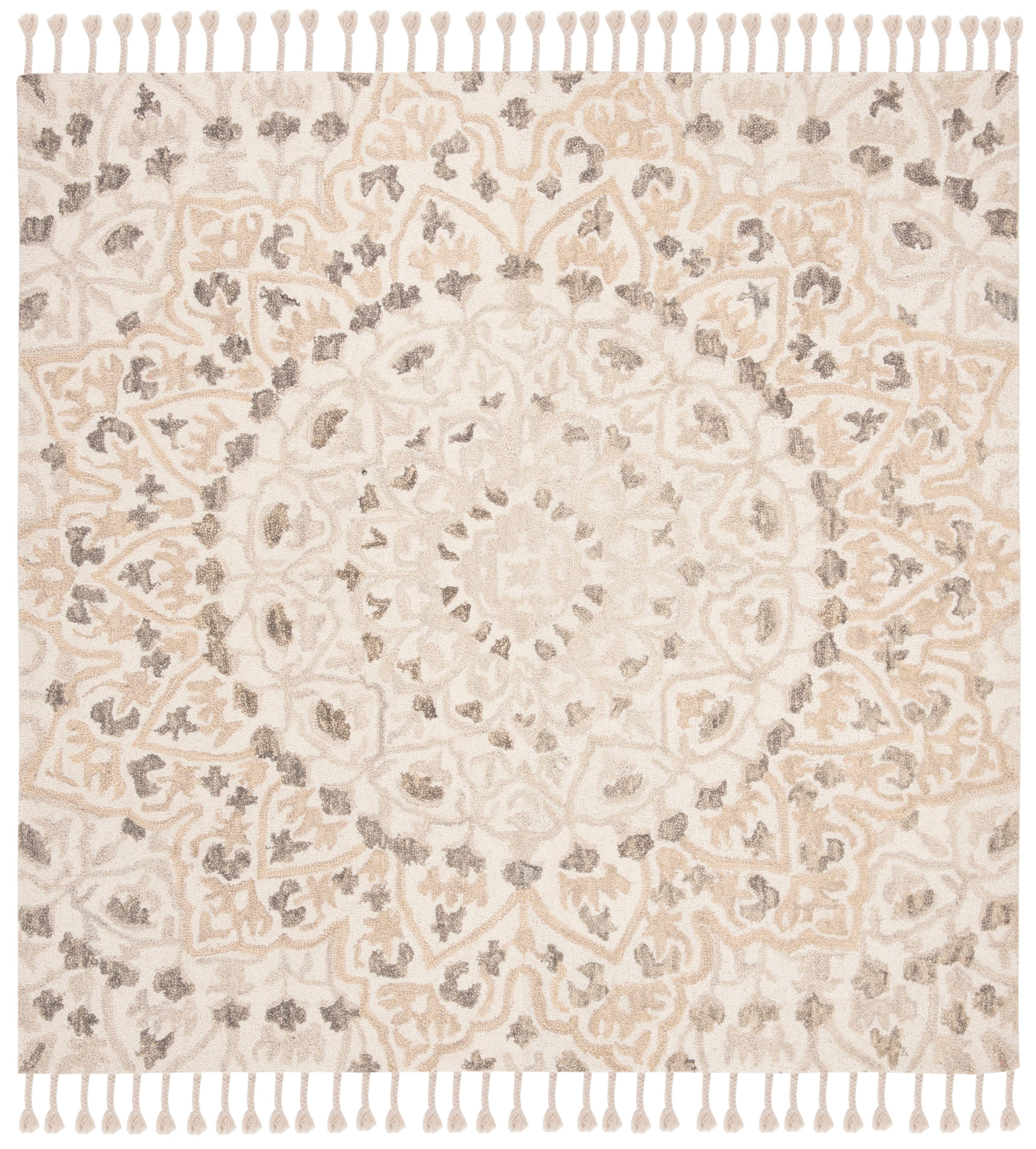 Ivory Taupe 6' x 6' Square Hand Tufted Wool Rug