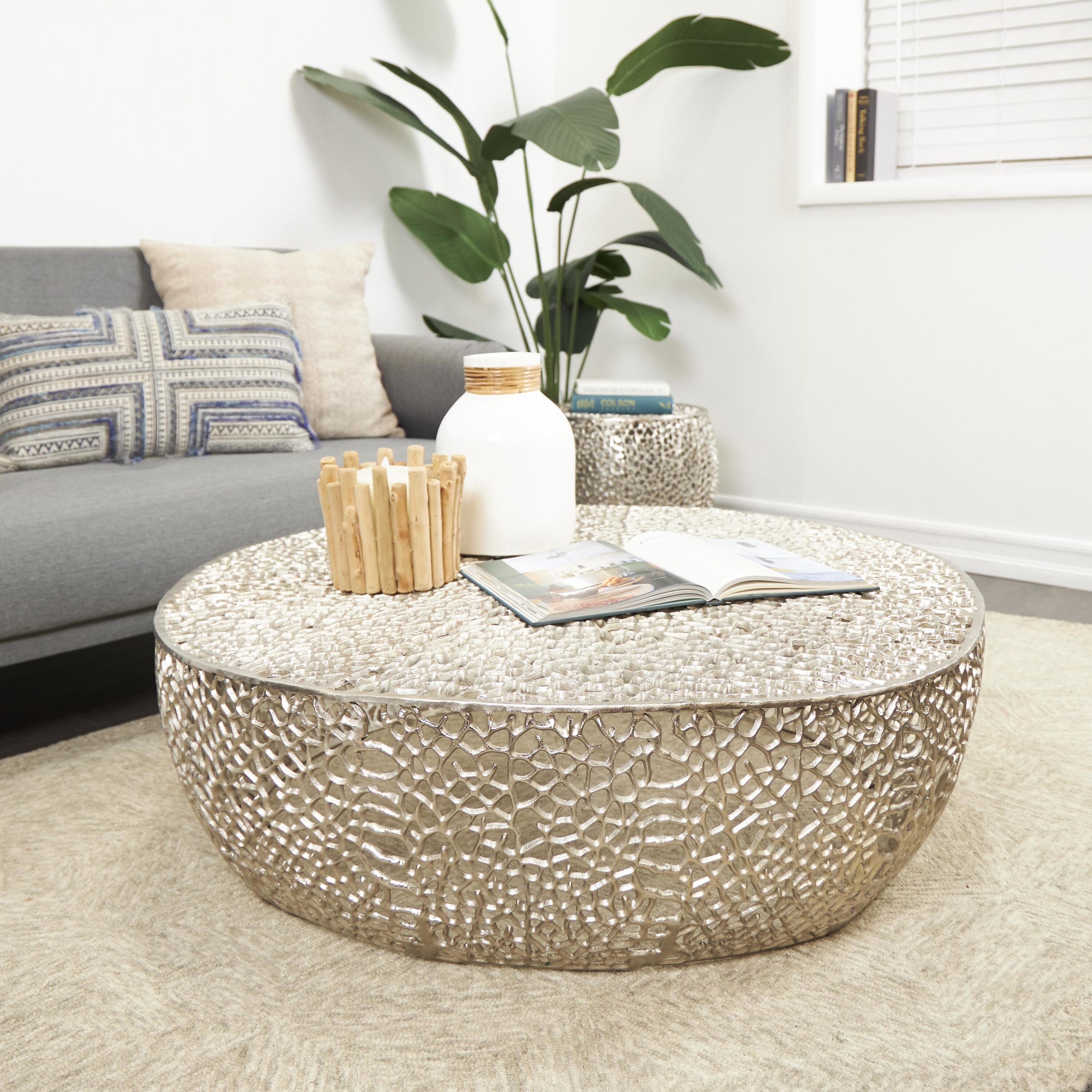 Grayson Lane 820722 13" Silver Coral Metal Coastal Coffee Table