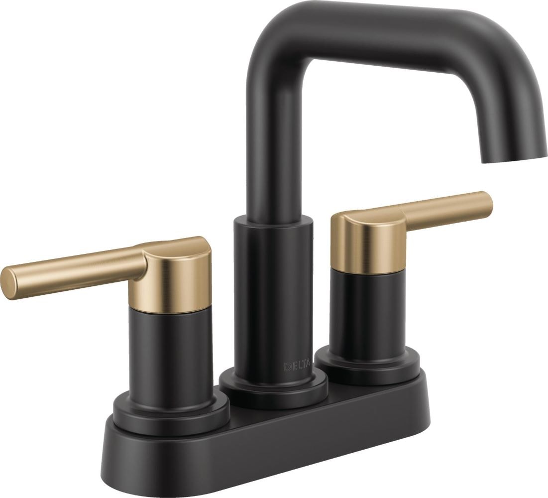 Delta 25849LF-GZ Nicoli Matte Black / Champagne Bronze 4-in centerset 2-handle WaterSense Mid-arc Residential Handle Bathroom Sink Faucet with Drain