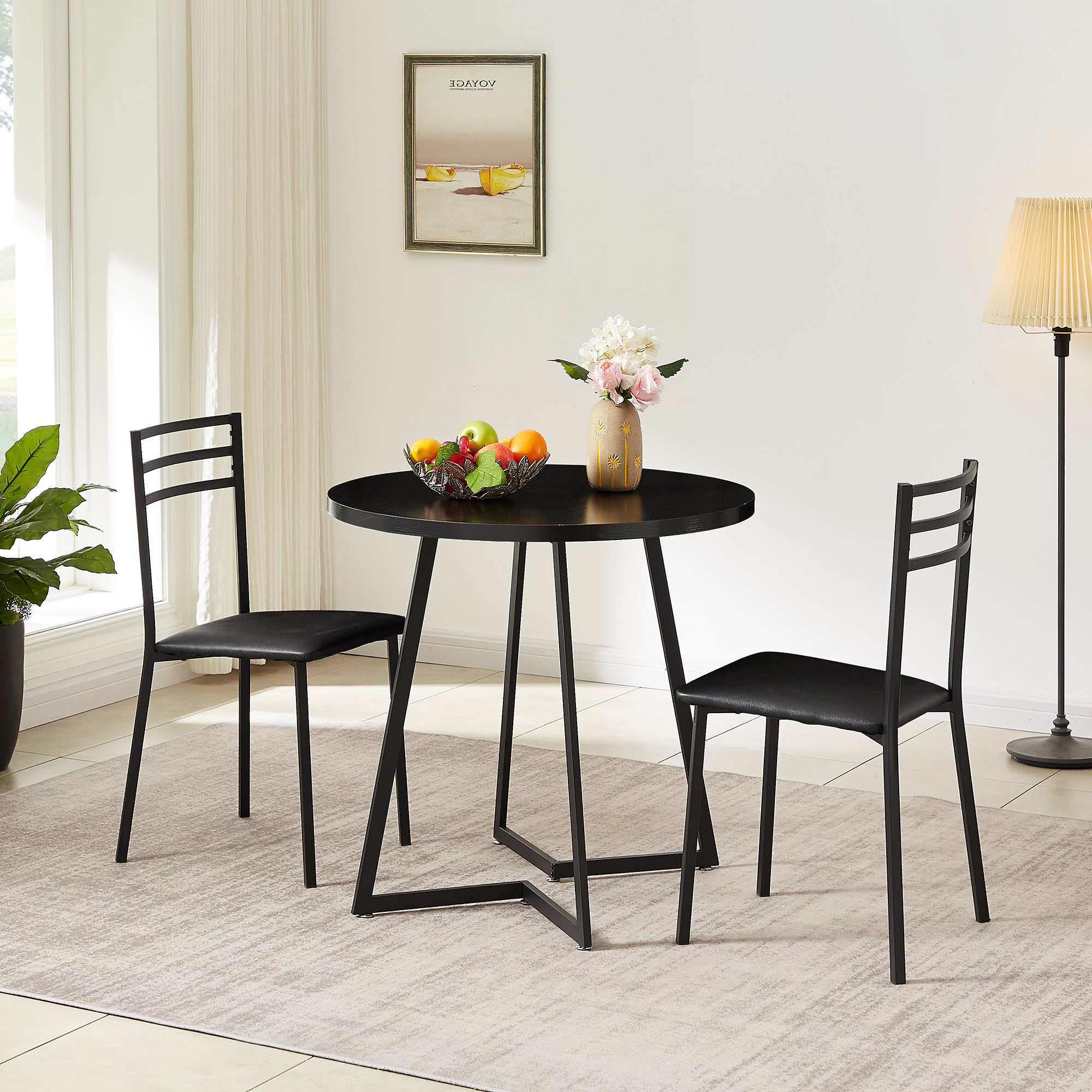 Vecelo LOE-MX-TC11-BLK 3 Pieces Four Leg Dining Set For 2 Person
