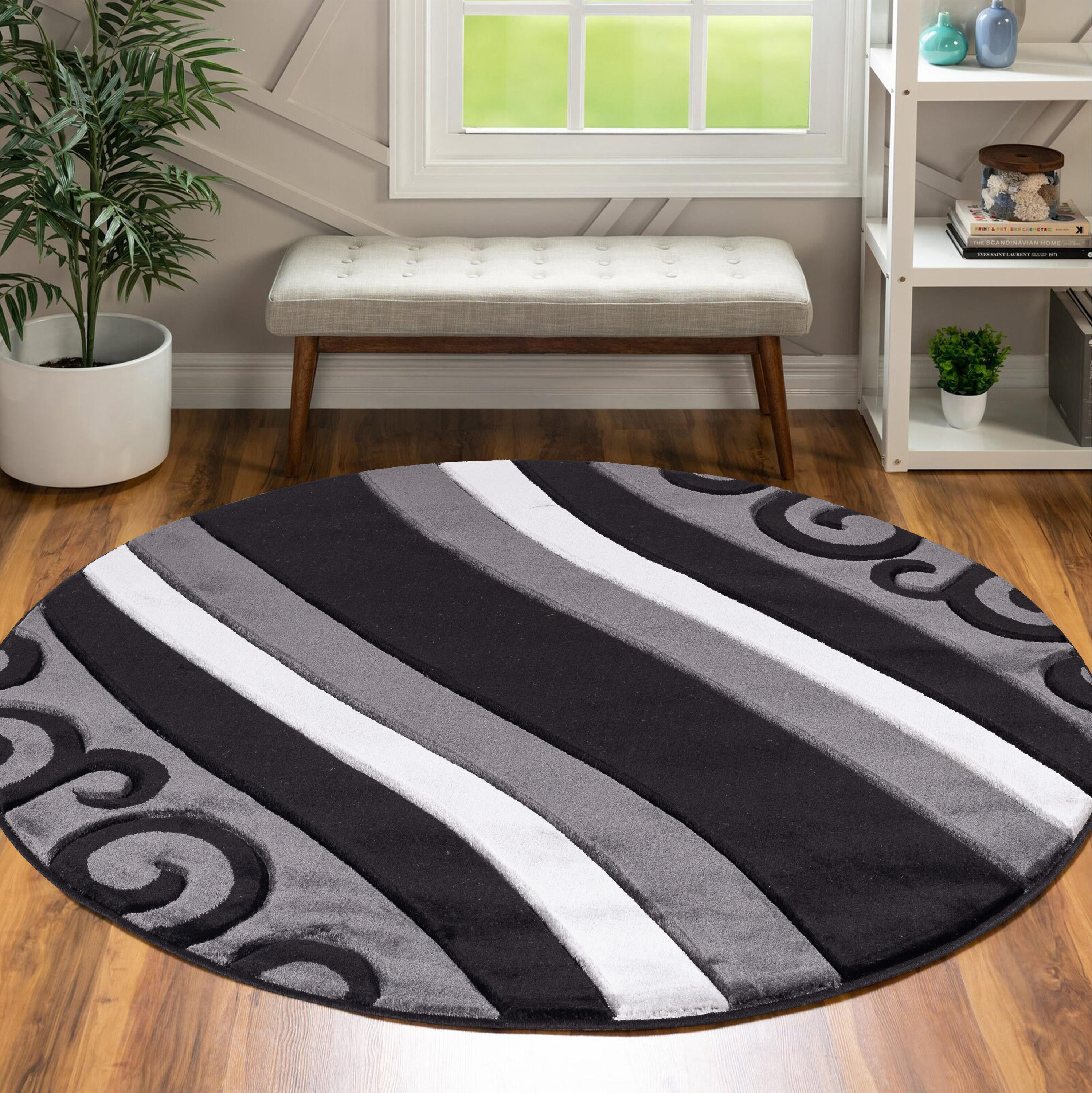 MDA Rugs GM3555 Glamour 5 x 5 (ft) Polypropylene Grey/Black Round Indoor Abstract Area rug