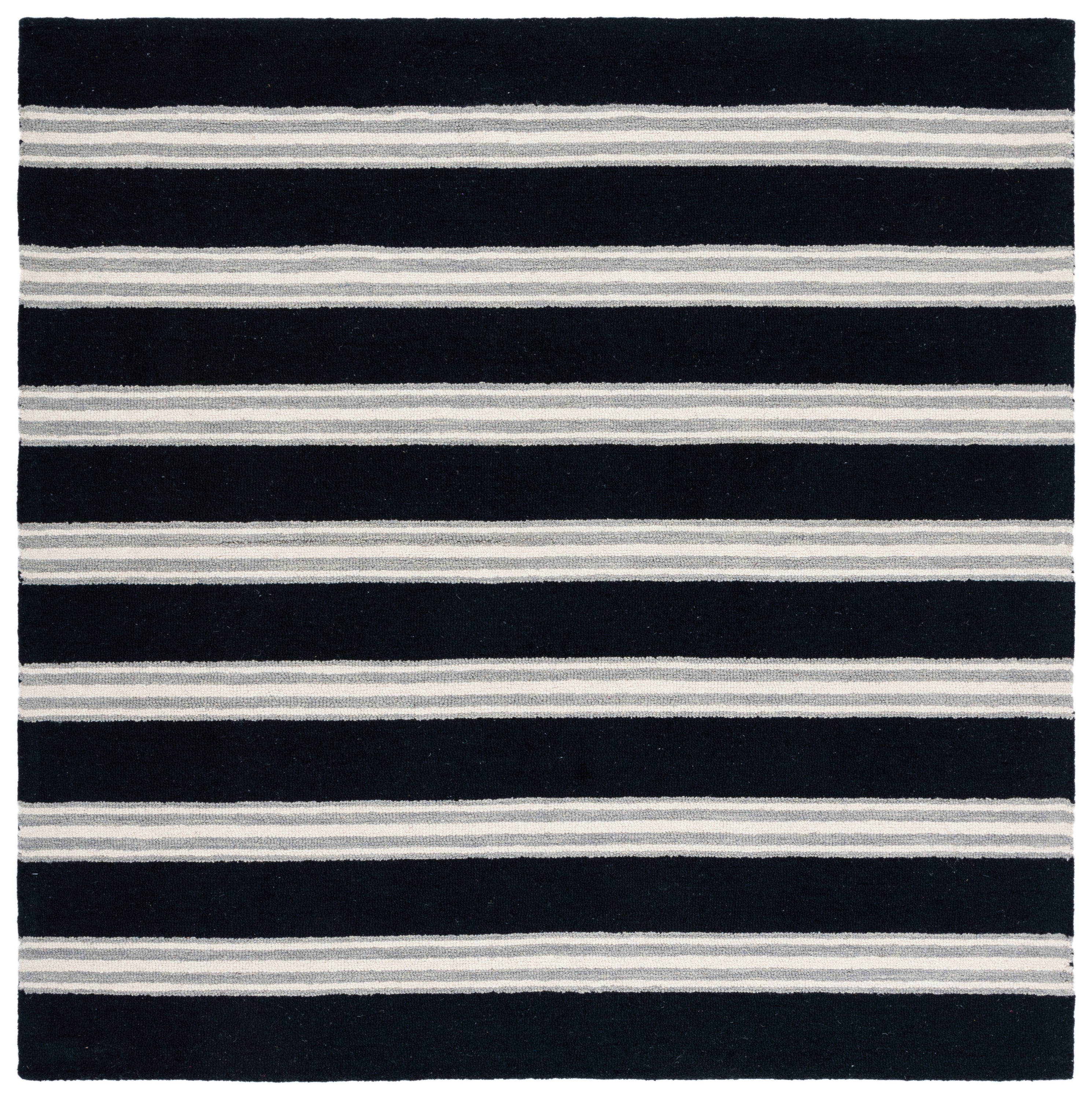 Elegant Black and Ivory Hand-Tufted Wool 6' Square Rug
