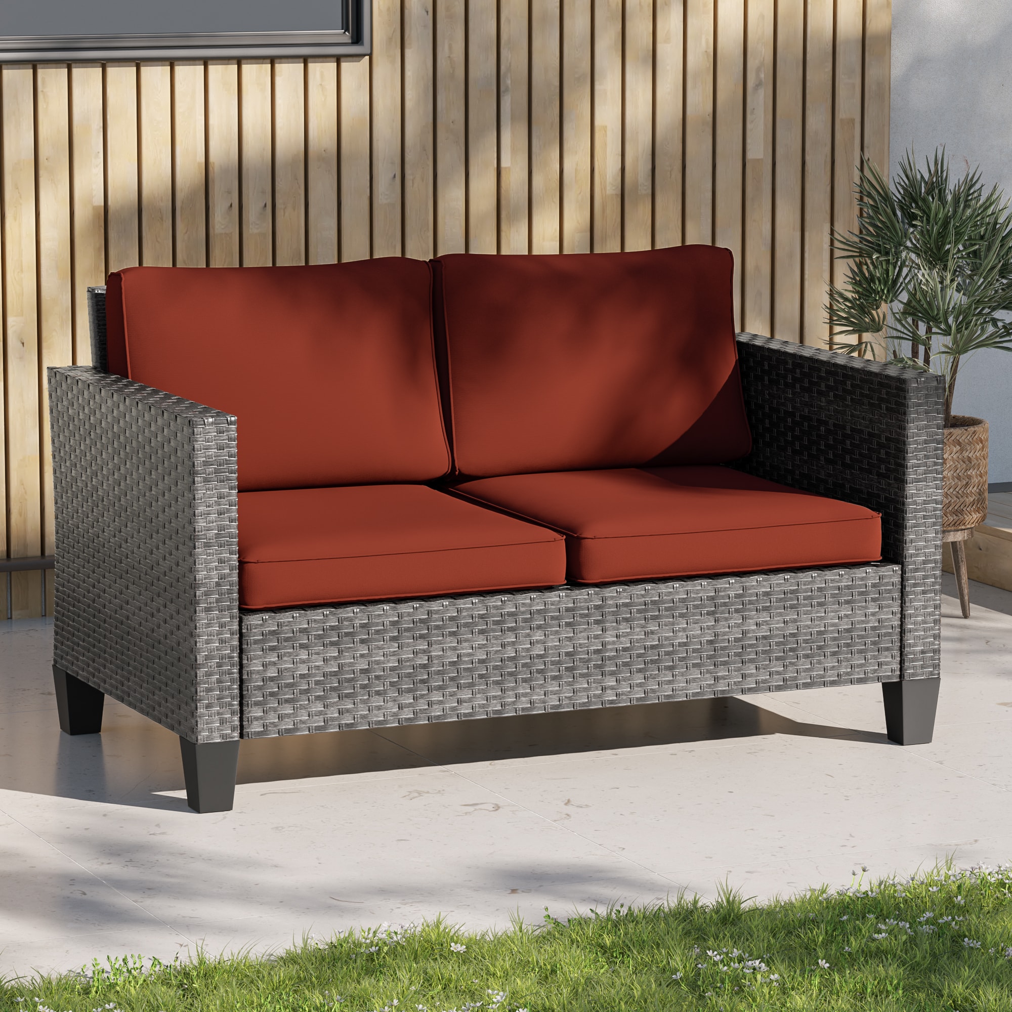 ACEGOSES LW-PS-115HOG-D1 Skytop 2 -Piece Wicker Patio Conversation Set with Red Cushions