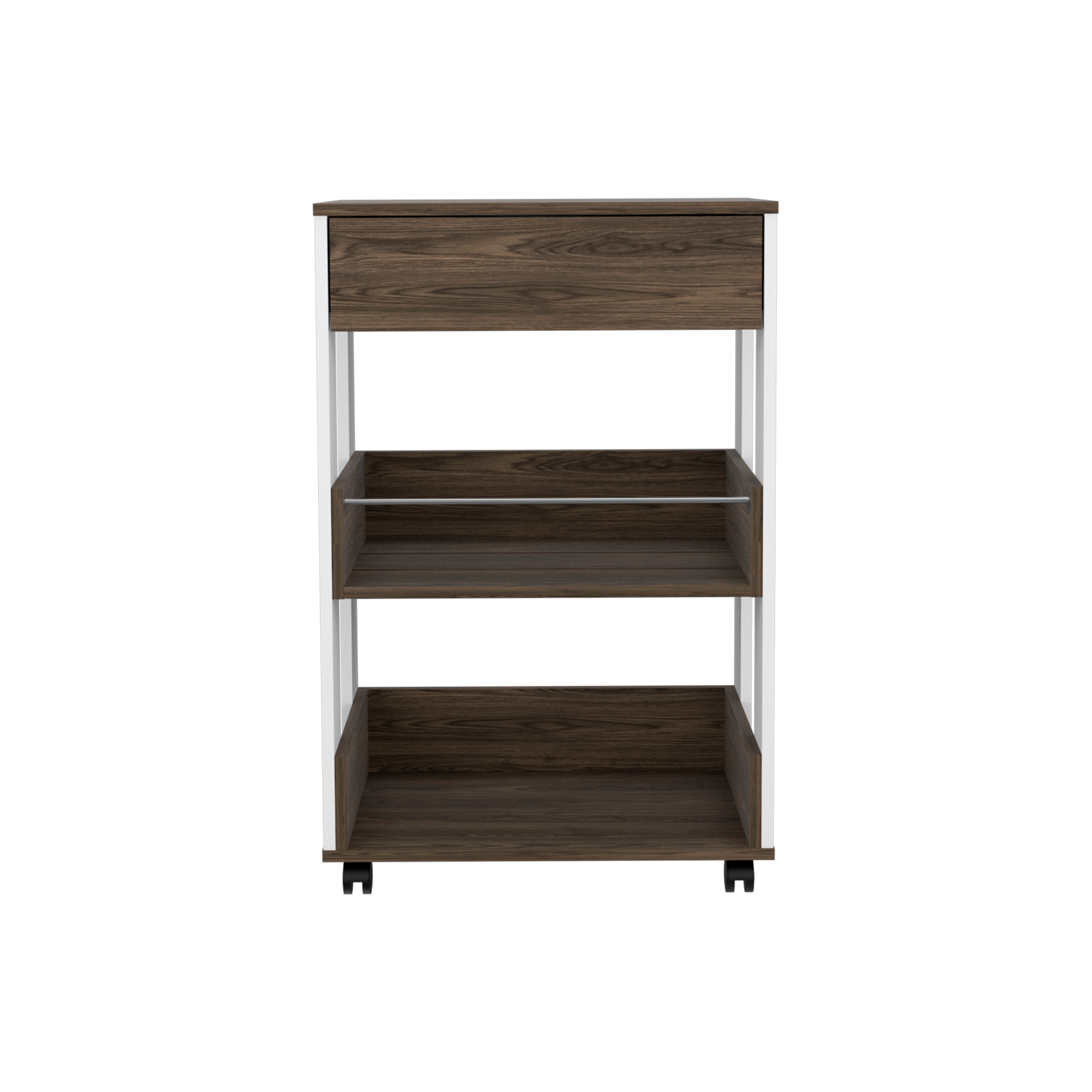 Miki Shinly Brown Wood Base with Wood Top Rolling Kitchen Cart (22.5-in x 15.6-in x 34.8-in)
