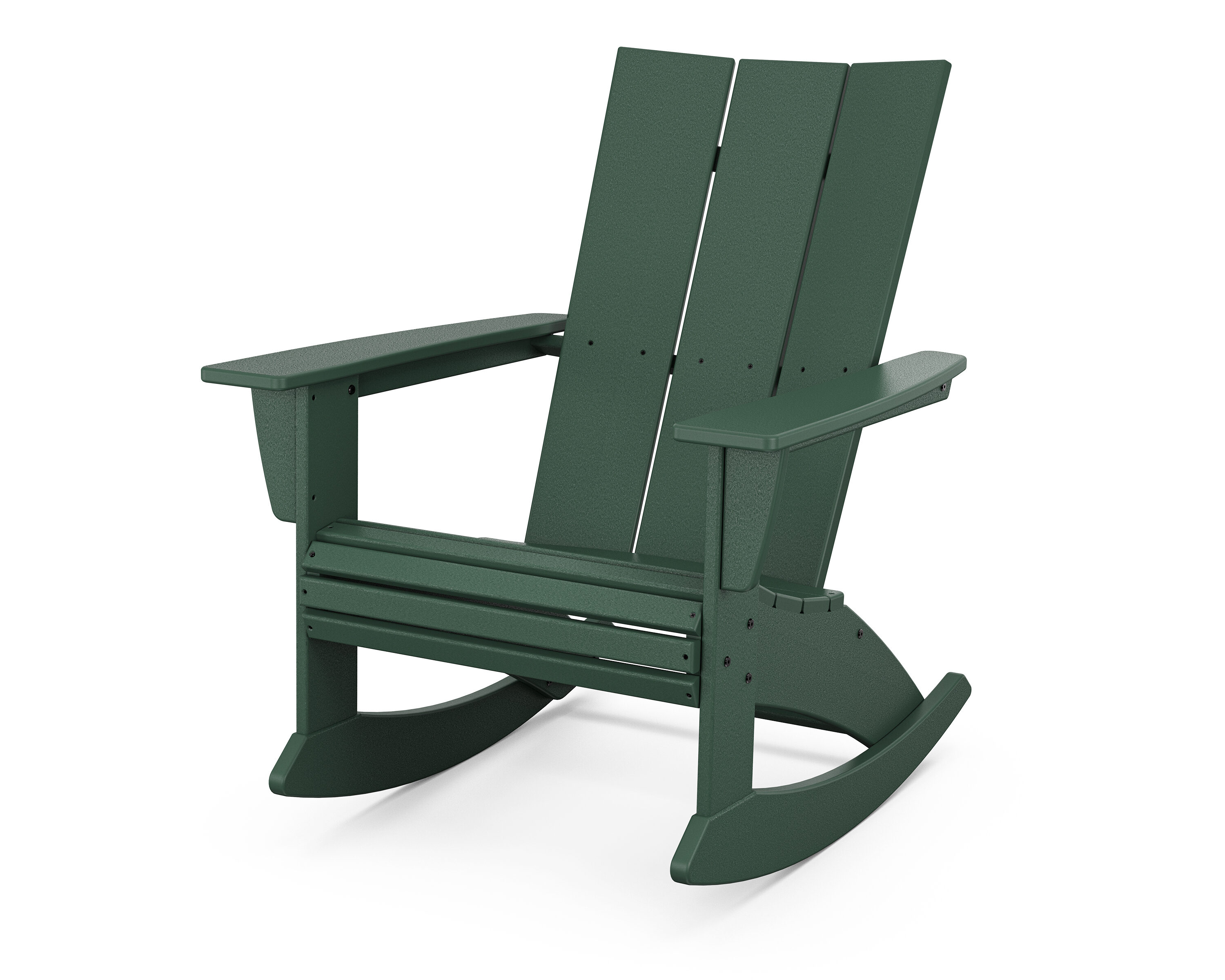 POLYWOOD ADR620GR Modern Adirondack Green Plastic Frame Rocking Chair with Slat Seat