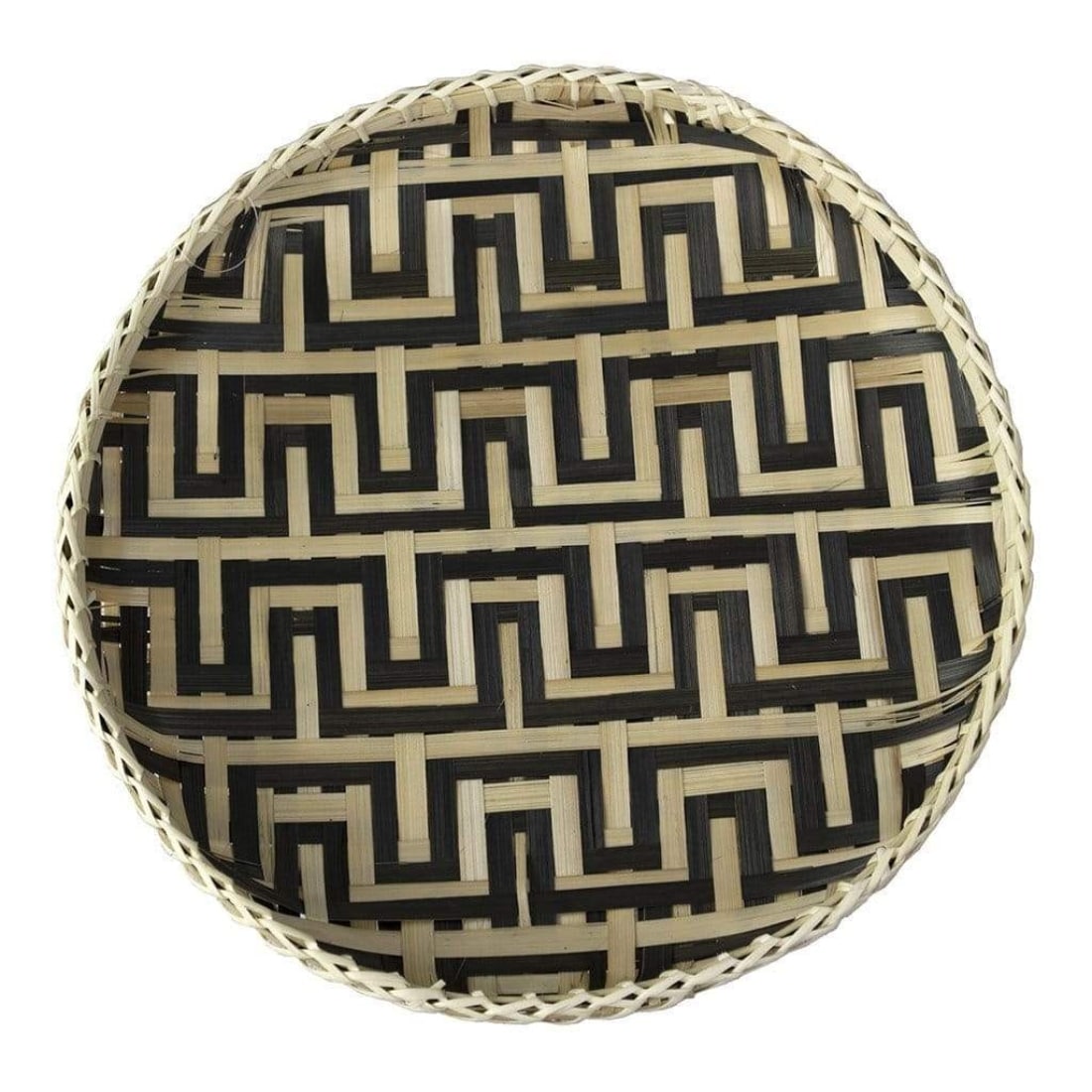 HomeRoots 4000476490 13.4-in x 13.4-in Black and Natural Round Serving Tray