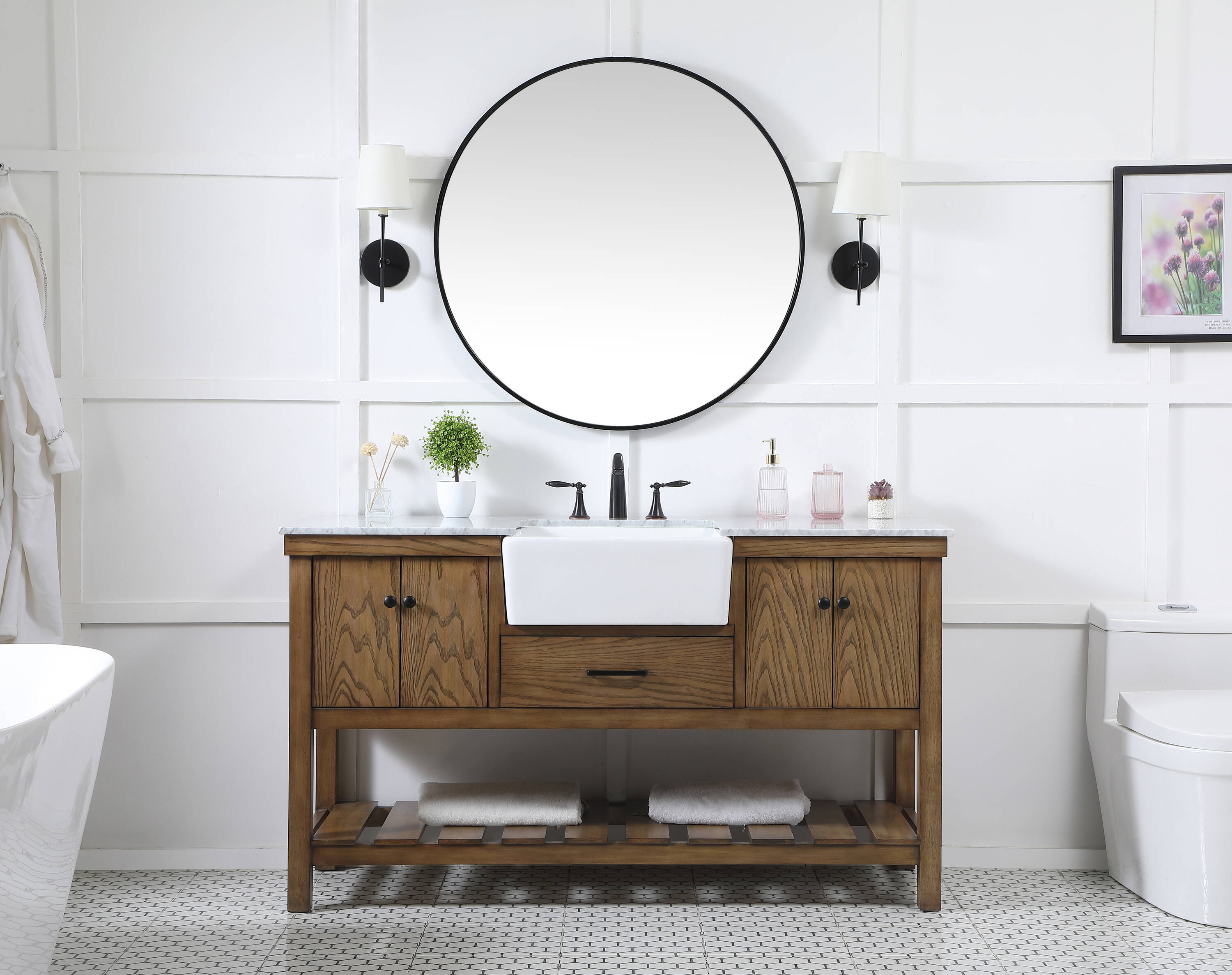 Driftwood Single Bathroom Vanity with Carrara White Marble Top