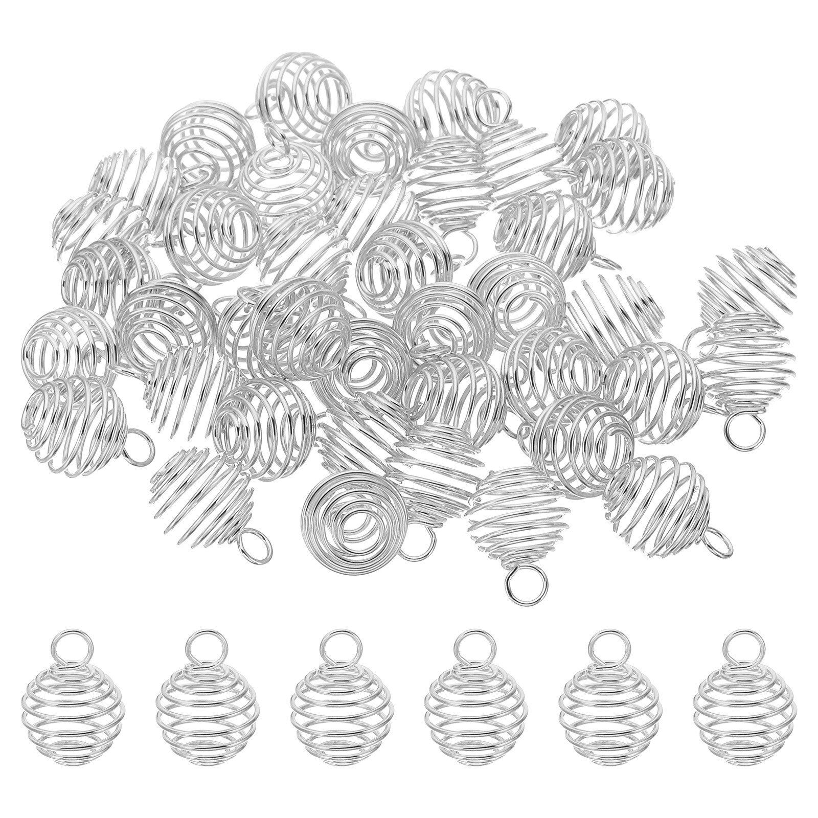 PATIKIL 40pcs Spiral Bead Cages Pendant 14 x 15mm Stainless Steel Spring Stone Holder Necklace Cage Pendants for Jewelry Making Crafting Silver Tone