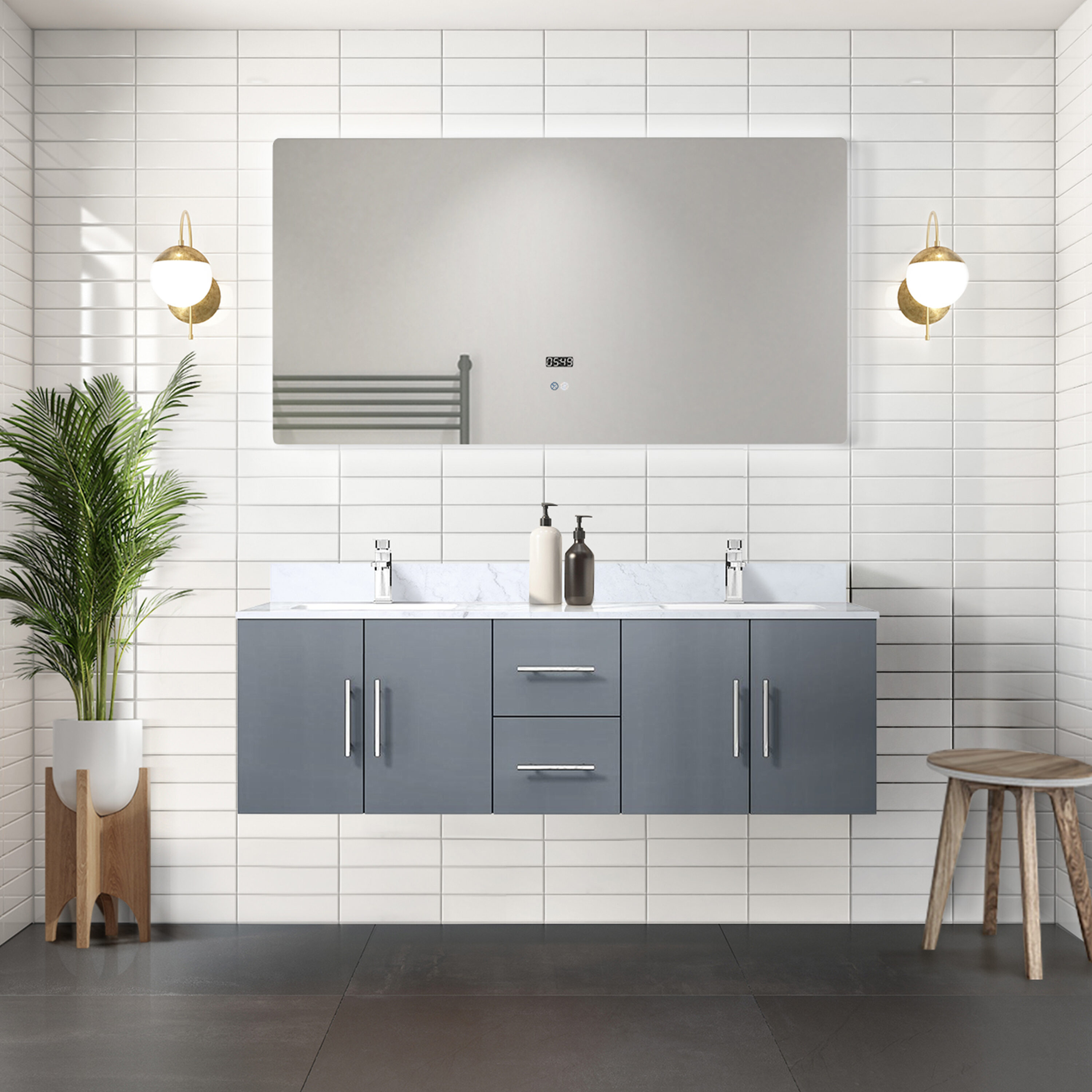 Lexora LG192260DB00LM60 Geneva 60-in Dark Grey Bathroom Vanity Base Cabinet without Top (Mirror Included)