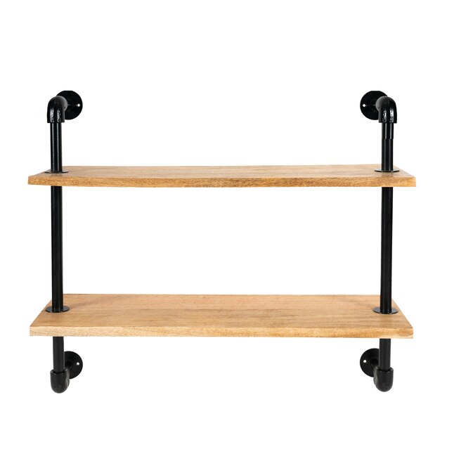 MH LONDON Black and Natural Wood Floating Shelf 24-in L x 8-in D (2 ...