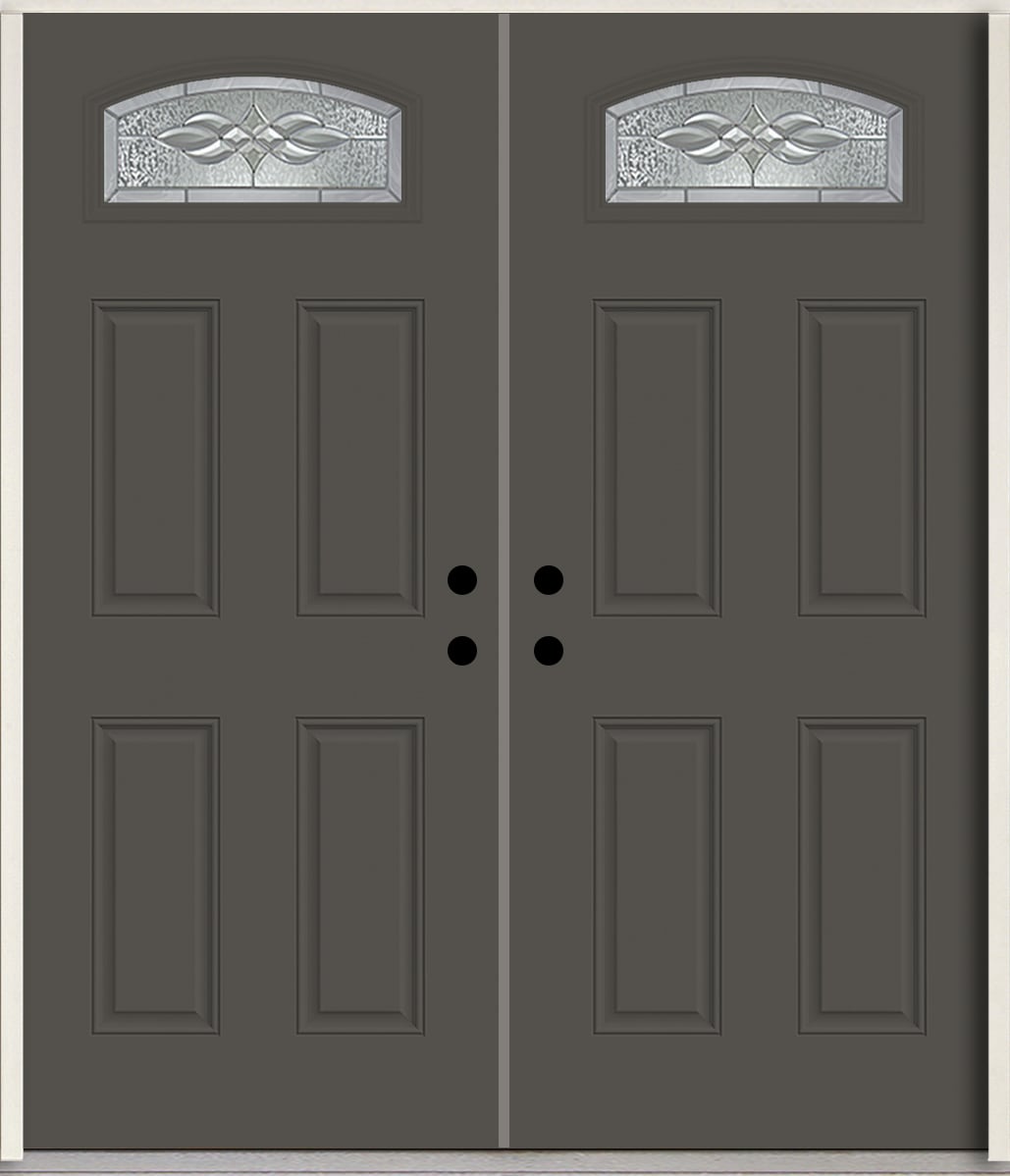 RELIABILT LO963824 Hampton 72-in x 80-in x Fiberglass 1/4 lite Left-hand inswing Thunder Gray Paint Painted Prehung Double Front Door Insulating core