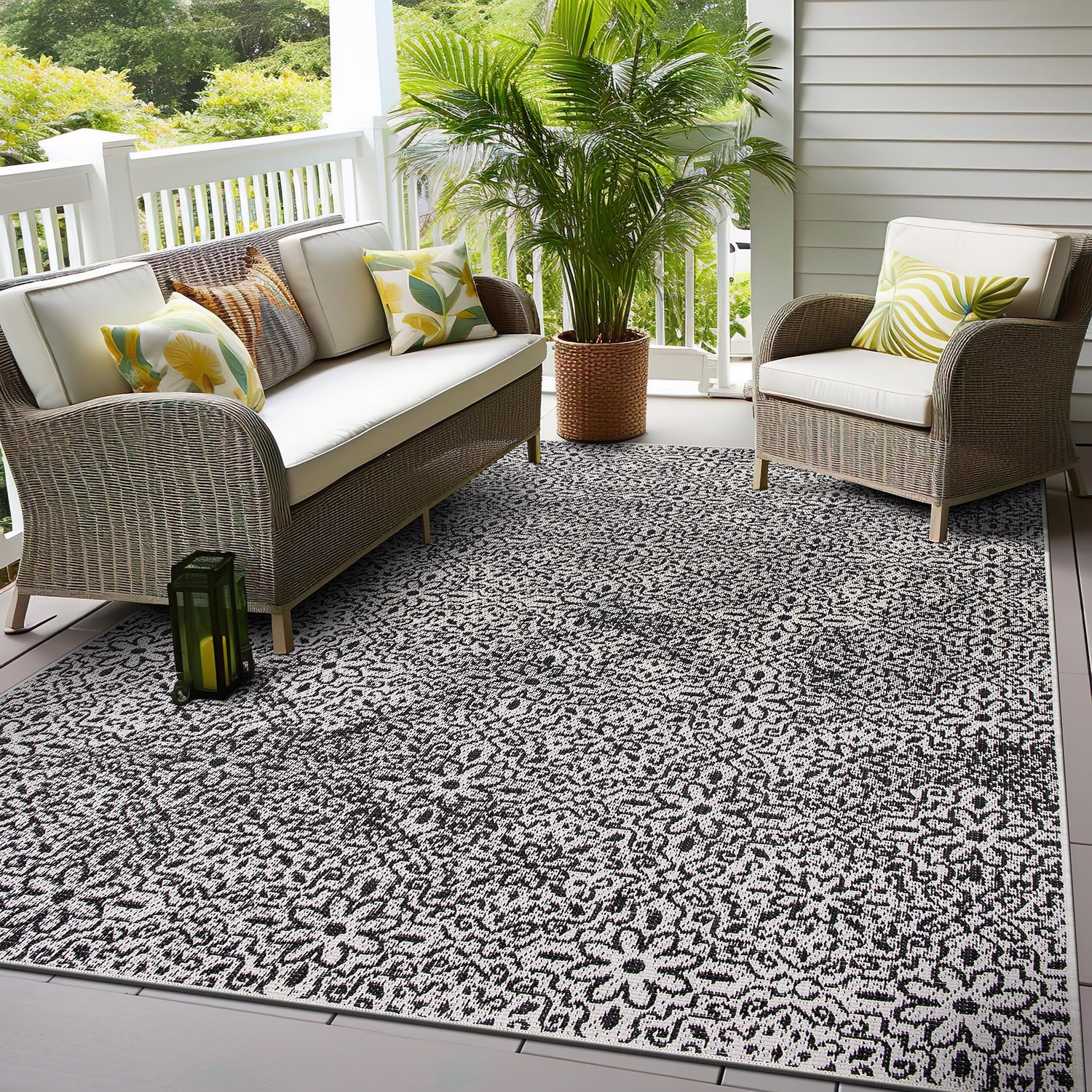 World Rug Gallery 4026GRAY8X10 8 x 10 (ft) Loomed Synthetic Gray Rectangular Indoor/Outdoor Floral/Botanical Area rug