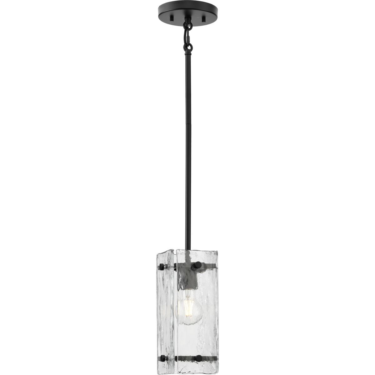 Rivera Matte Black Mini Pendant with Clear Textured Glass