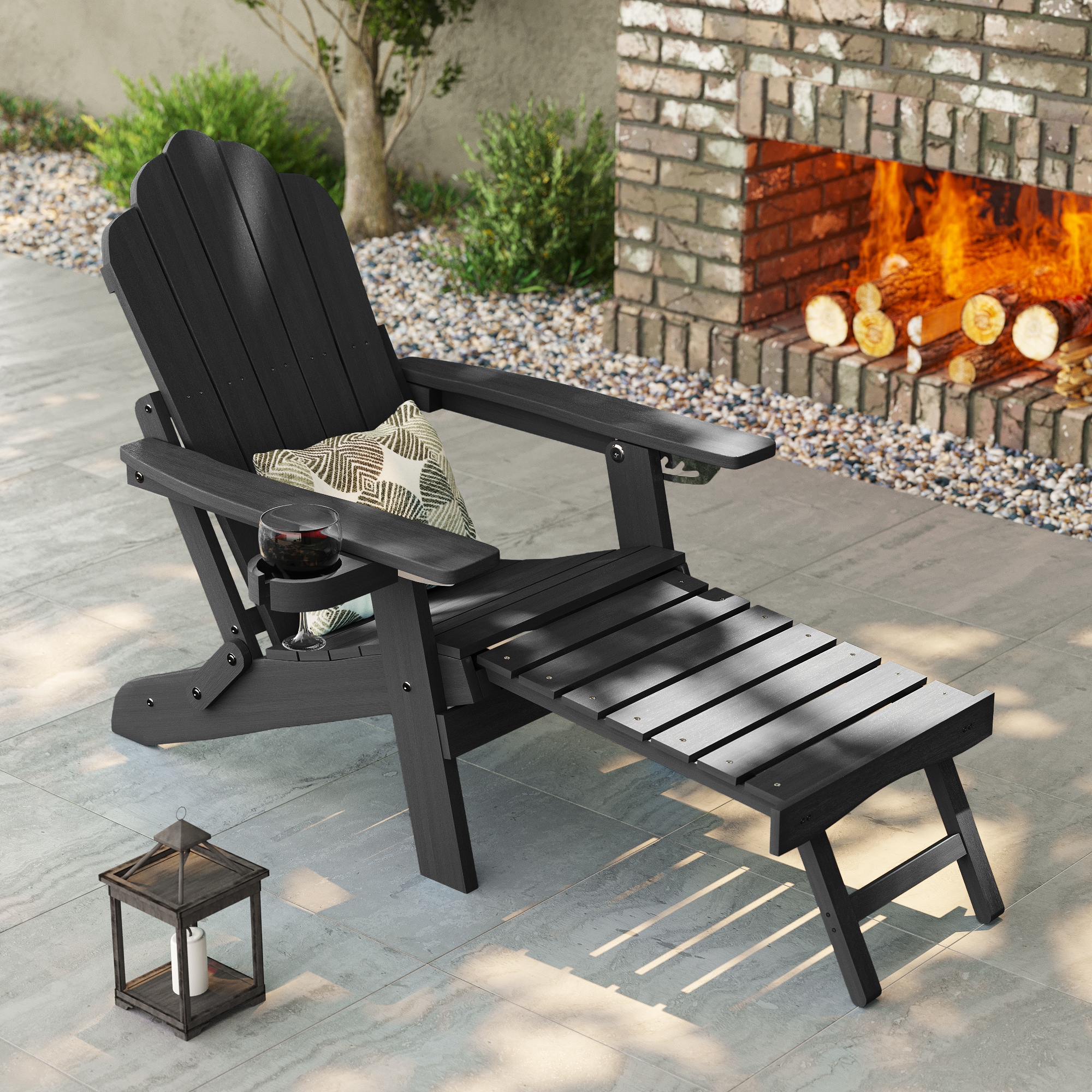 ACEGOSES LW-BAR-21-BK Adirondack Chair Black Stationary Adirondack Chair with Slat Seat