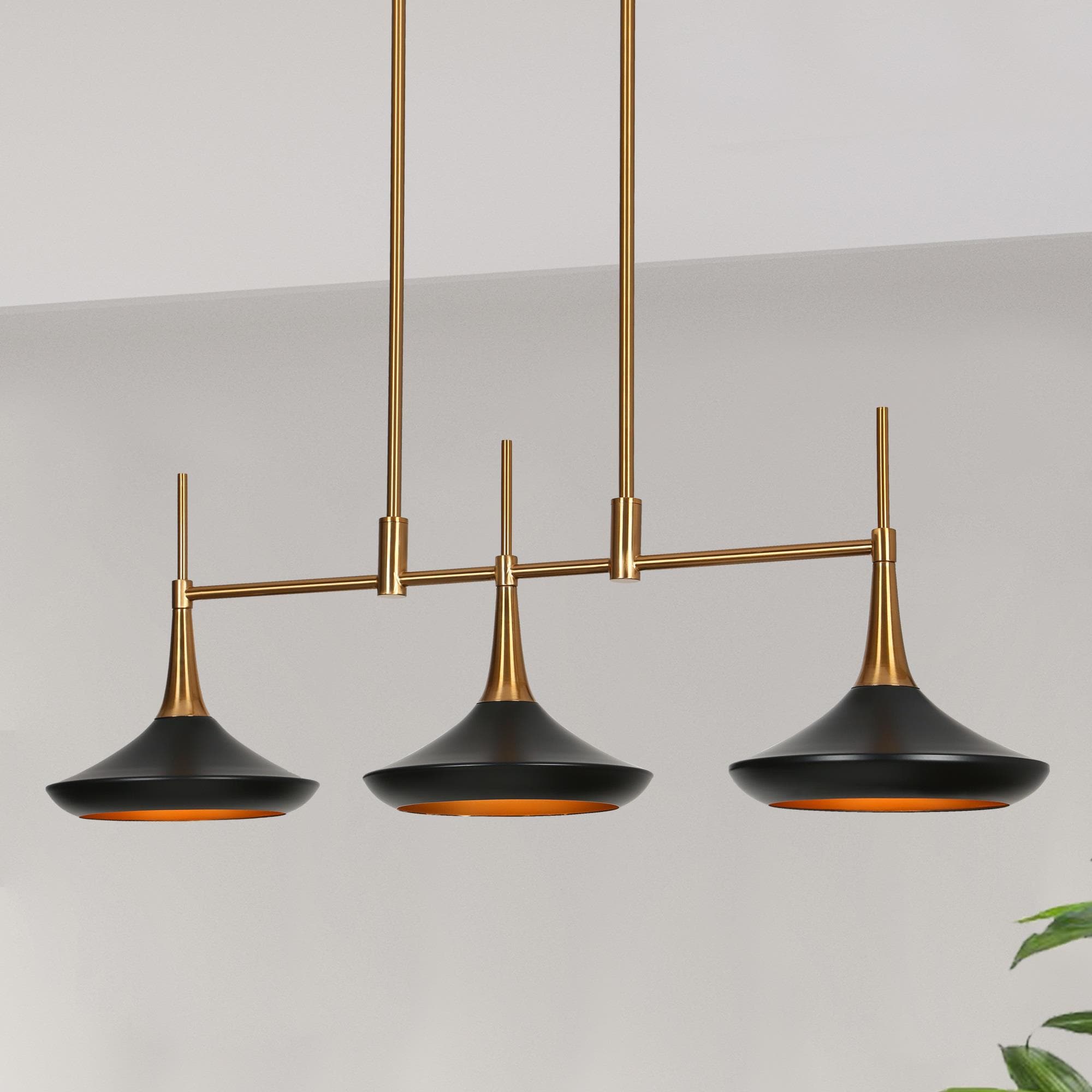 LNC LZNY2IJ85H318C Phapricornus 34.6'' 3 -Light Matte Black and Polished Gold Modern/contemporary Linear Large Hanging Kitchen island light