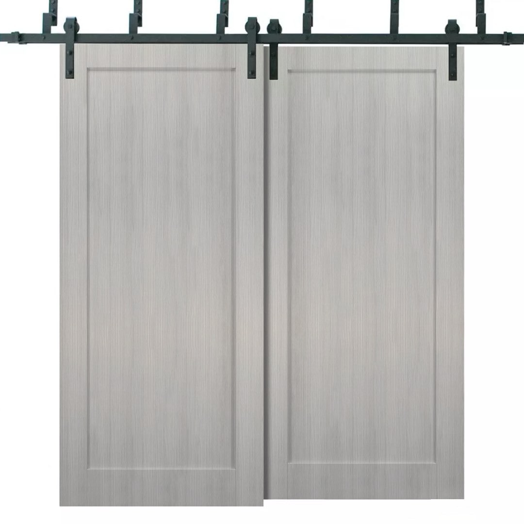 SARTODOORS 4111BBB-KS-5696 56-in x 80-in Gray Ash Prefinished Wood Solid core Double Barn Door (Hardware Included)