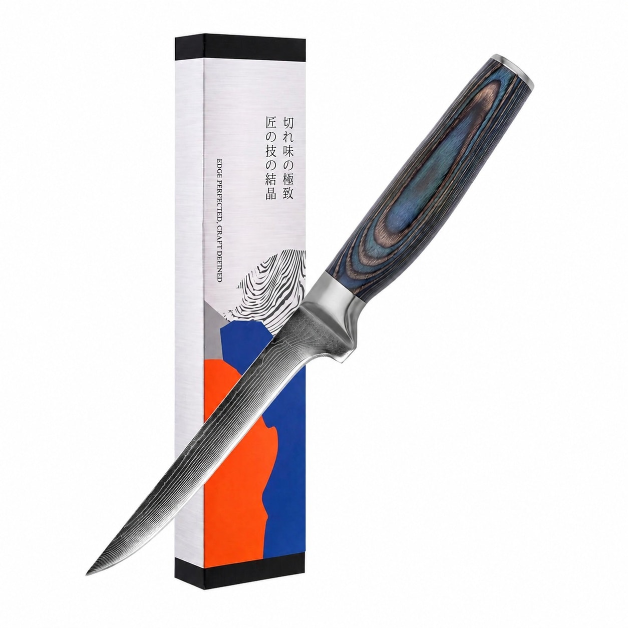 Aoibox  6 in Damascus Boning Knife with 67 Layer Steel 9Cr18MoV Core and Ergonomic Wood Handle for Fish Cutting