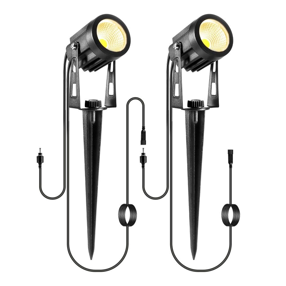 Lukvuzo  2 Pack 3W Extension Landscape Lights Each with 3M 9.84ft Cable IP65 Waterproof COB LED Warm White No Plug Adapter for Outdoor
