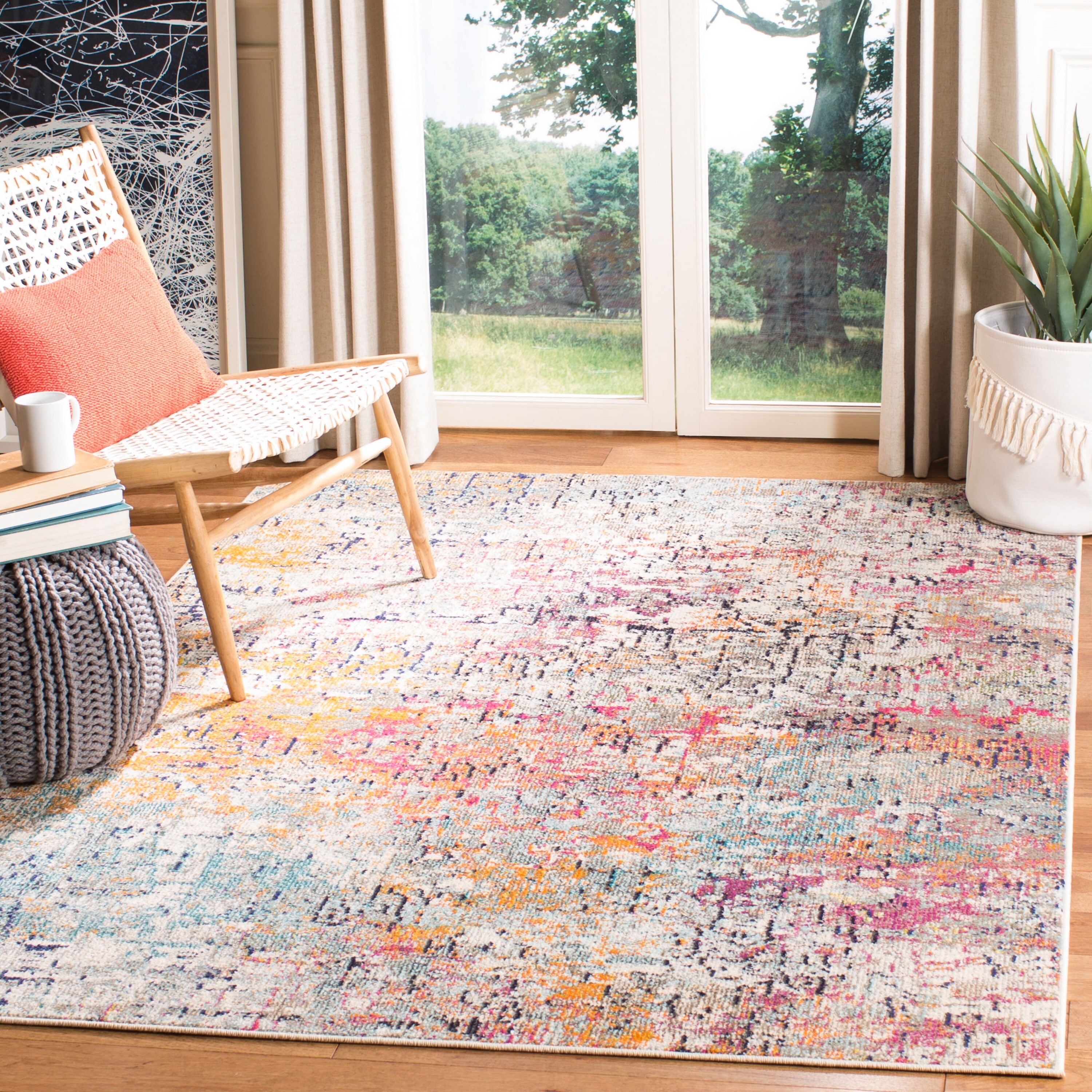 Safavieh MAD460A-24 Madison Baie 2 x 4 (ft) Loomed Polypropylene Gray/Pink Rectangular Indoor Abstract Industrial Throw rug