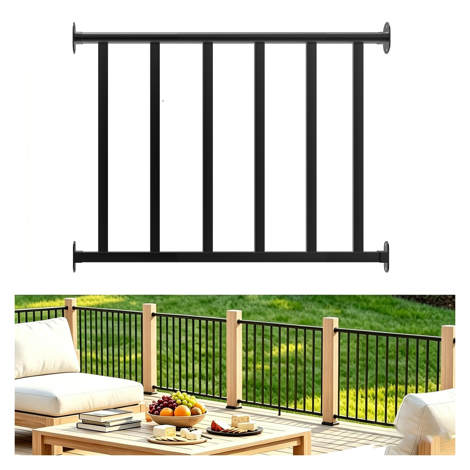 Afoxsos  3Ft Wide by 36in High Level Deck Railing Kit Textured Black Powder Coat IBC Certified Guard Rail for Deck Porch Balcony Patio Outdoor