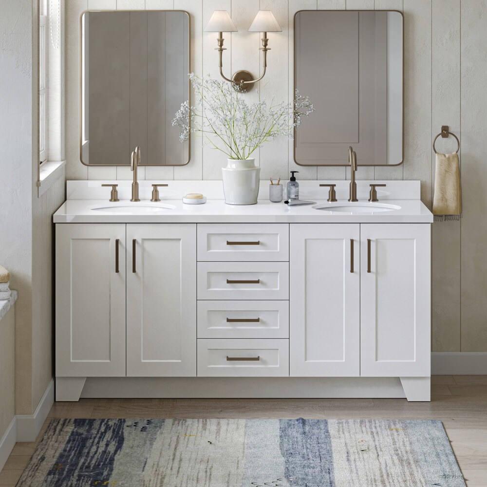Taylor 73" White Freestanding Double Sink Bathroom Vanity with Quartz Top