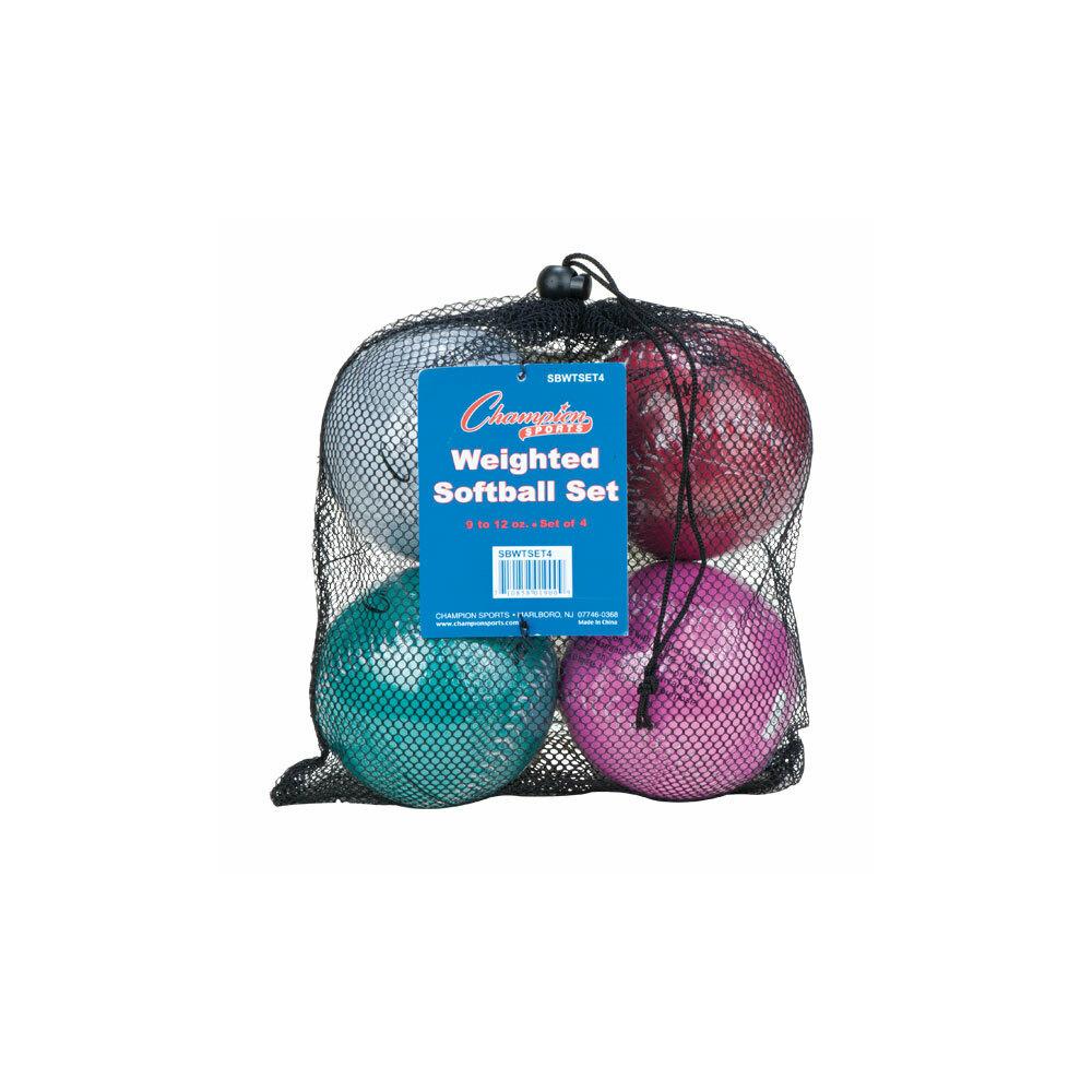 Champion Sports CHMP579  SBWTSET4 12 in. Weighted Training Softball Set, Multi color- Set of 4