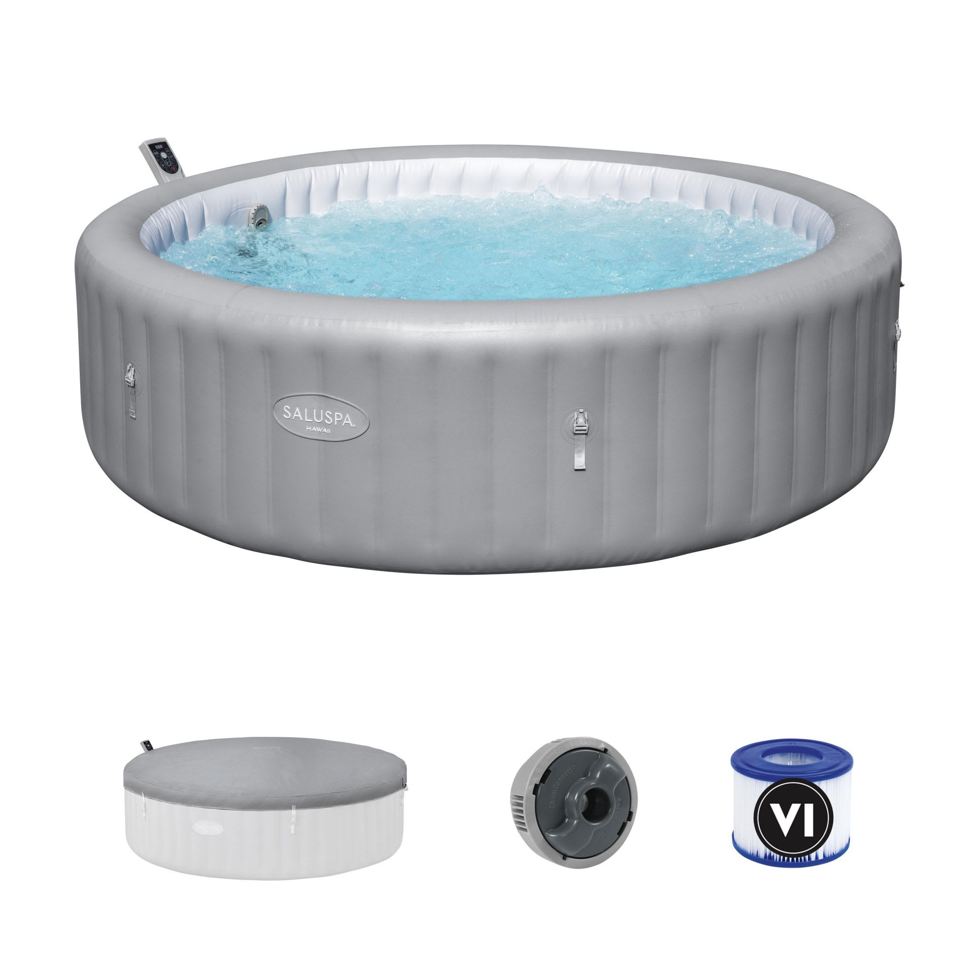 Bestway SaluSpa Hawaii Smart AirJet Inflatable Hot Tub Round Portable 6 to 8 Person Spa with 190 AirJets App Control and EnergySense Cover Grey #407729