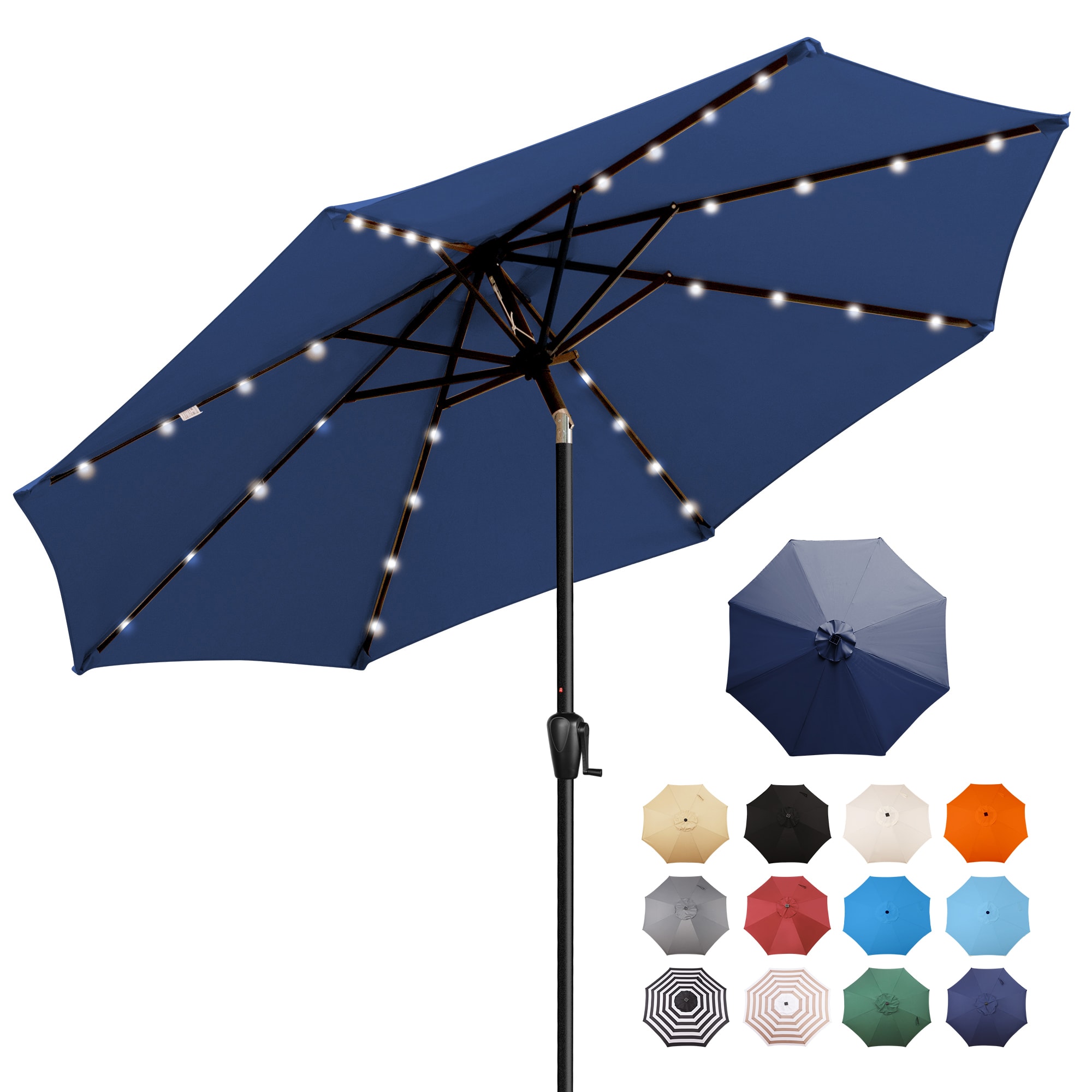 Sun-Ray 8L1008 9-ft Steel Blue Market Patio Umbrella with Lights