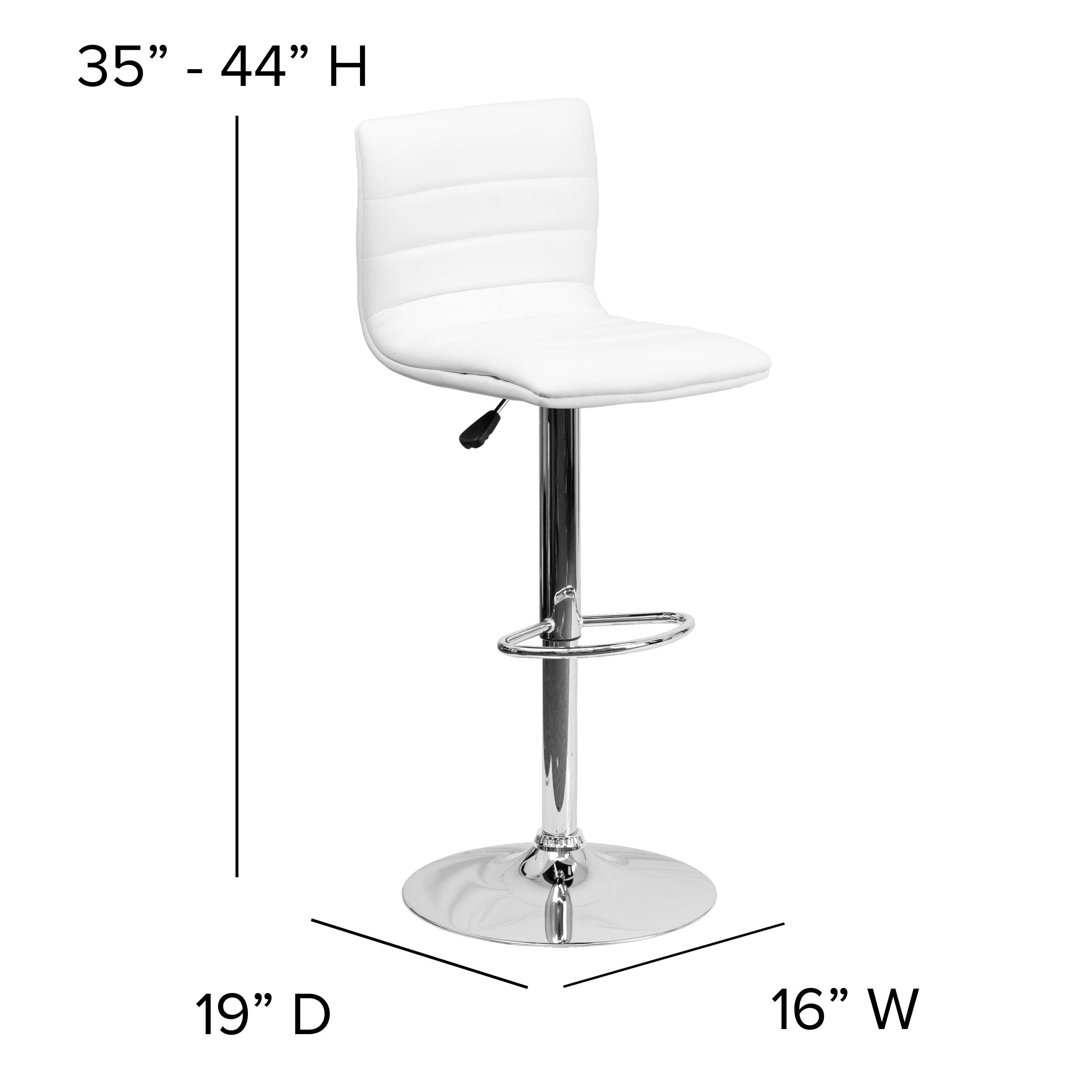 Modern White Vinyl Adjustable Bar Stool with Chrome Base