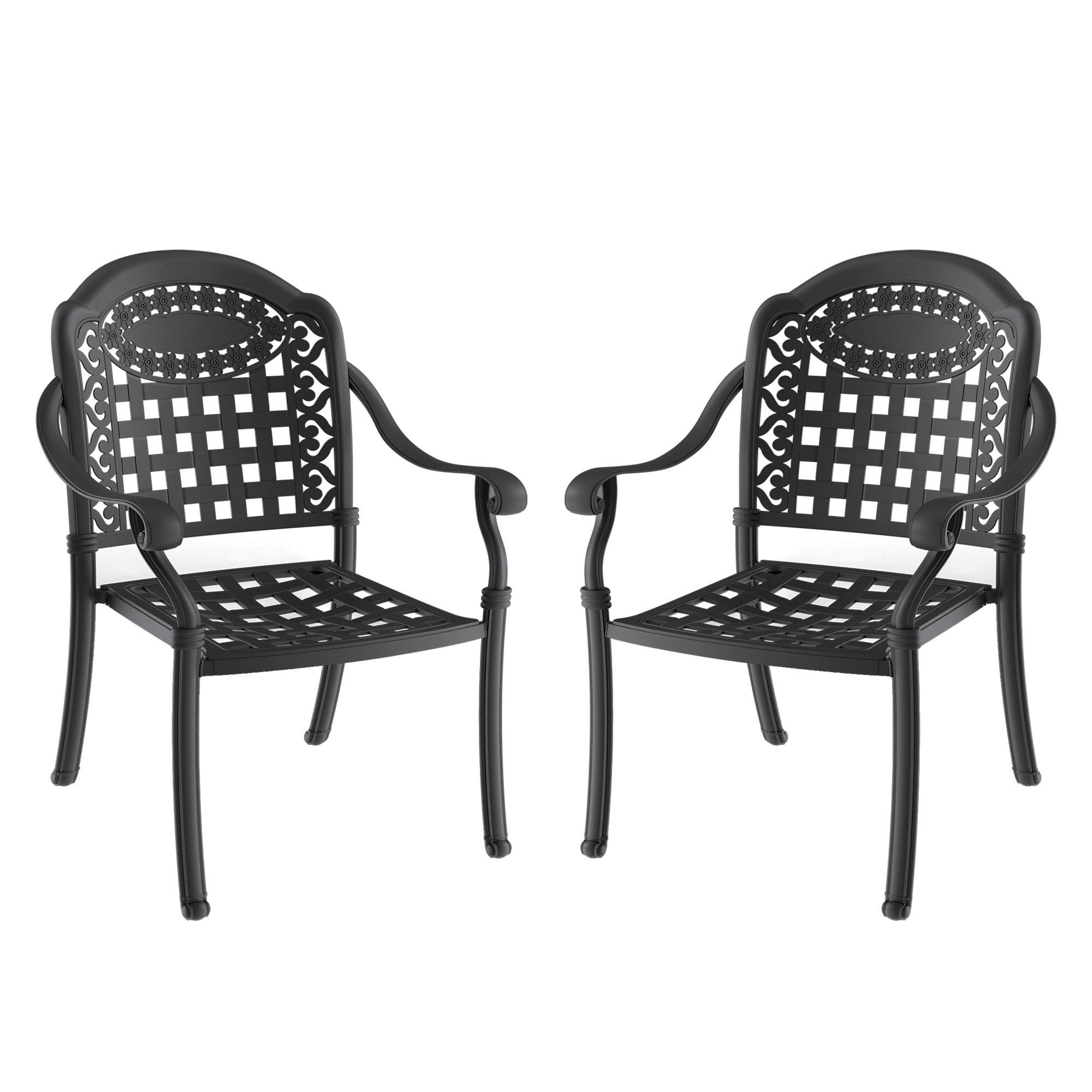 Kahomvis NICE-QP1092-004 2PCS Patio Dining Chair Set of 2 Black Aluminum Frame Stationary Dining Chair with Multiple colors/finishes Solid Seat