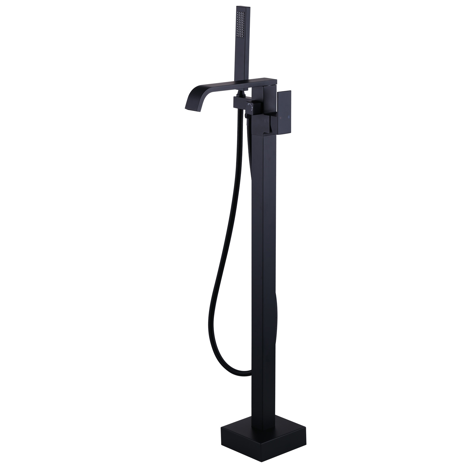 WOWOW 3082100B Black 1-handle Freestanding Waterfall Bathtub Faucet with Hand Shower ( Valve Included )