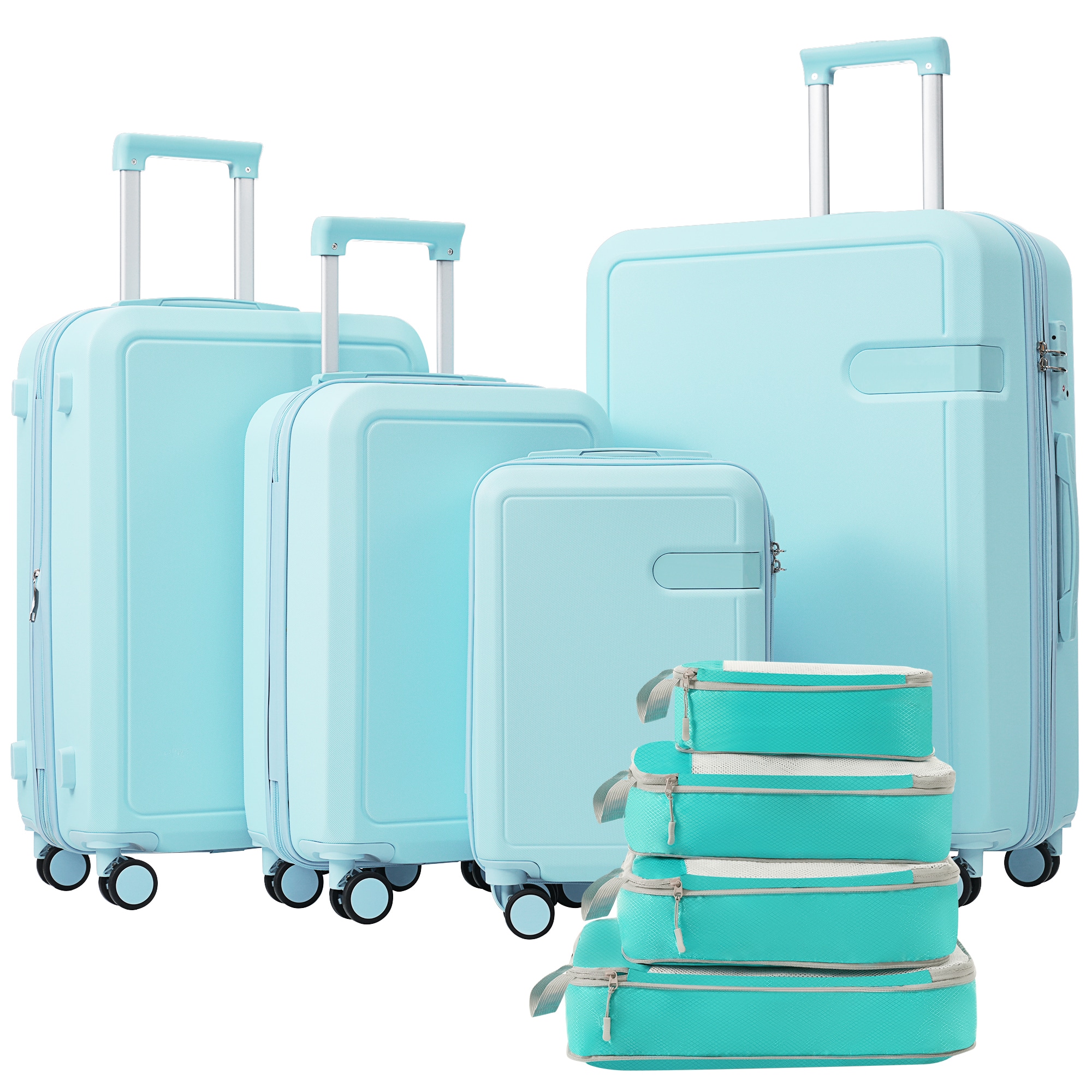 ModernLuxe N732P197378N 4 Piece Luggage Set with Compression Packing Cubes for Suitcase Expanable Spinner Wheels Lightweight Suitcase with TSA Lock 16 IN+20IN+24IN+28IN