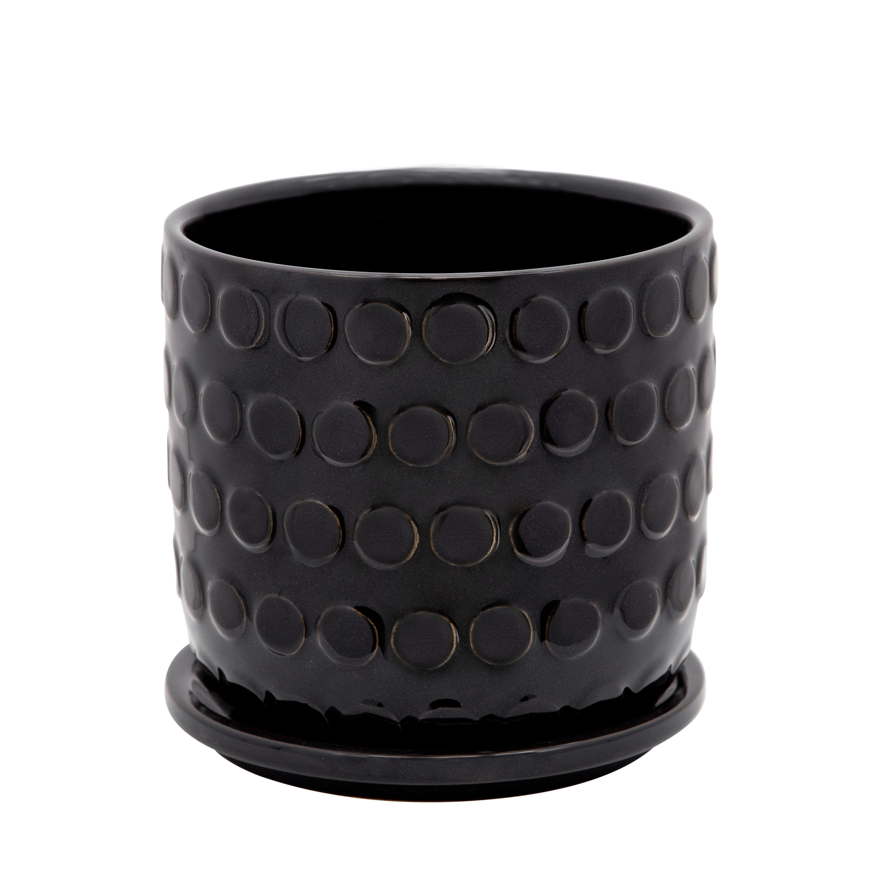 Sagebrook Home 15785-02 Round 6.0-Inches W Small Black Ceramic Indoor/Outdoor Planter with Drainage Holes Attached Saucer