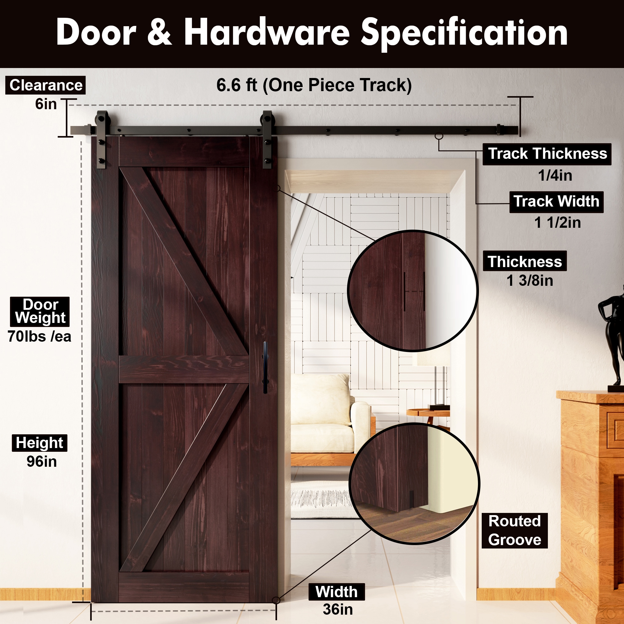HOMACER YT1TGH079C-3696-K-RD Barn-Doors - View #7