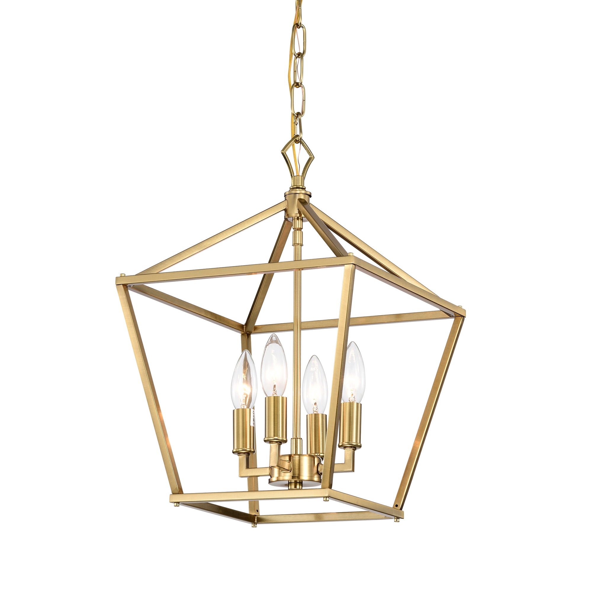 Gold Geometric Lantern Pendant Light with Glass Shades