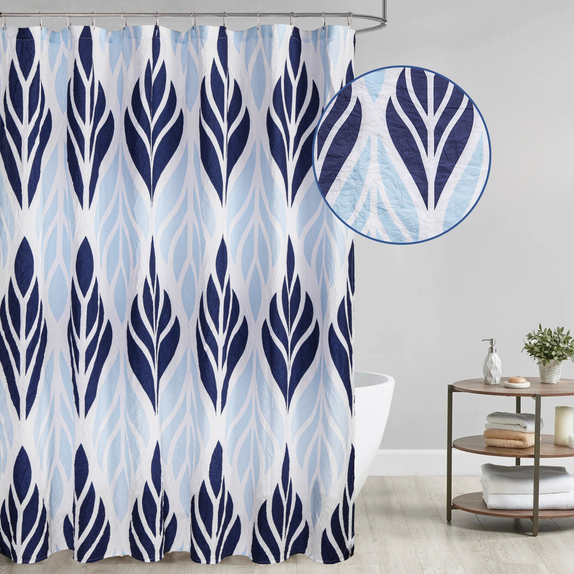 Awesome Home 72-in W x 72-in L Navy Leaf Medallion Textured Recycled Polyester Shower Curtain