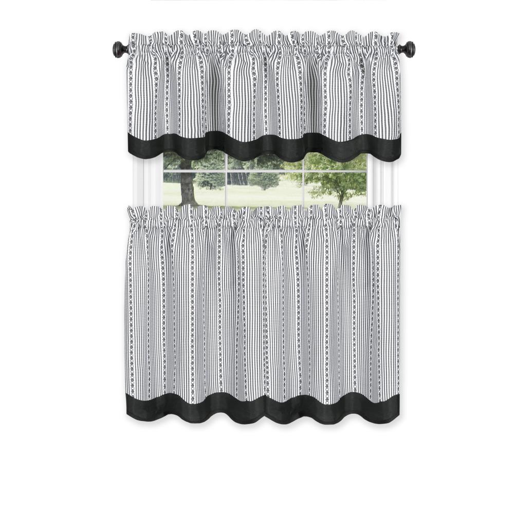 Achim WETV24BW12 Westport 24-Inches Black/White Polyester Rod pocket Valance and tier set
