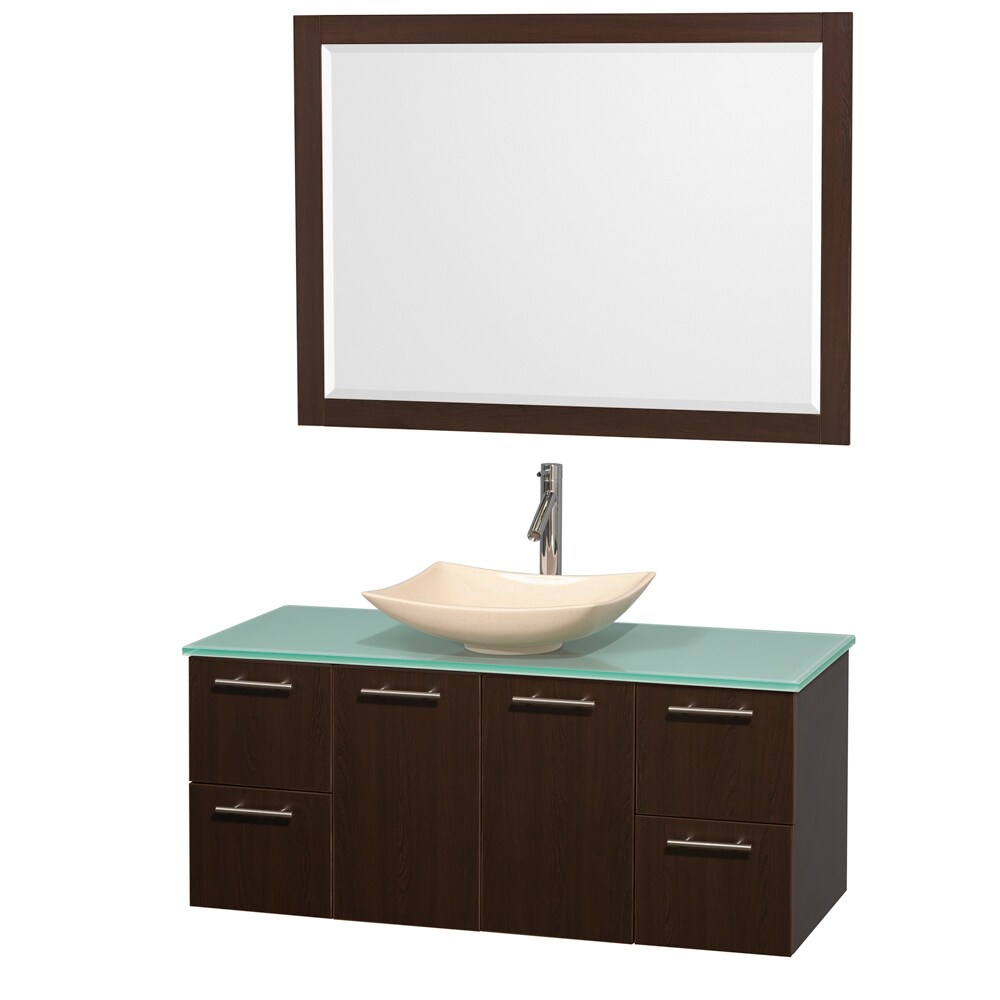 Wyndham Collection WCR410048SESGGGS5M46 Amare 48-in Espresso Single Sink Bathroom Vanity with Green Tempered Glass Top (Mirror Included)