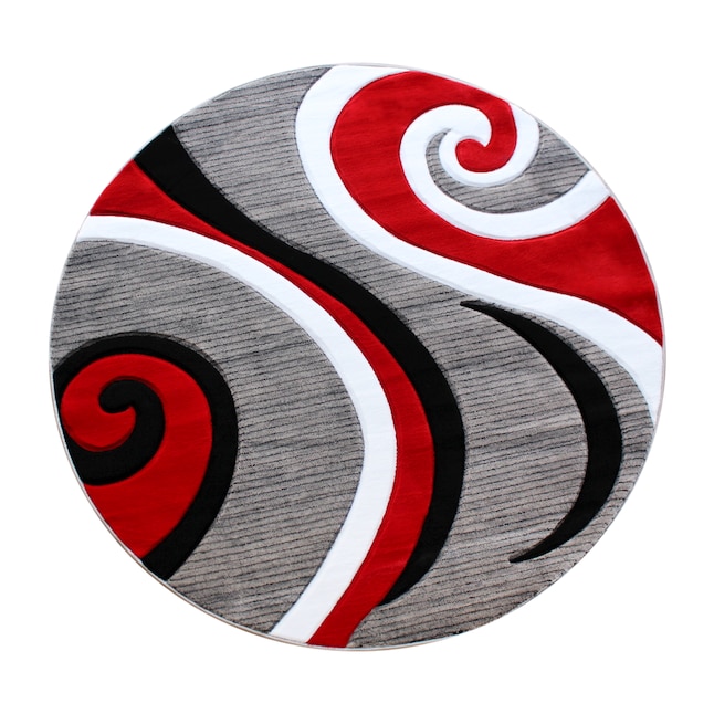 Red Round Indoor Geometric Area Rug, Red And Grey Round Area Rug