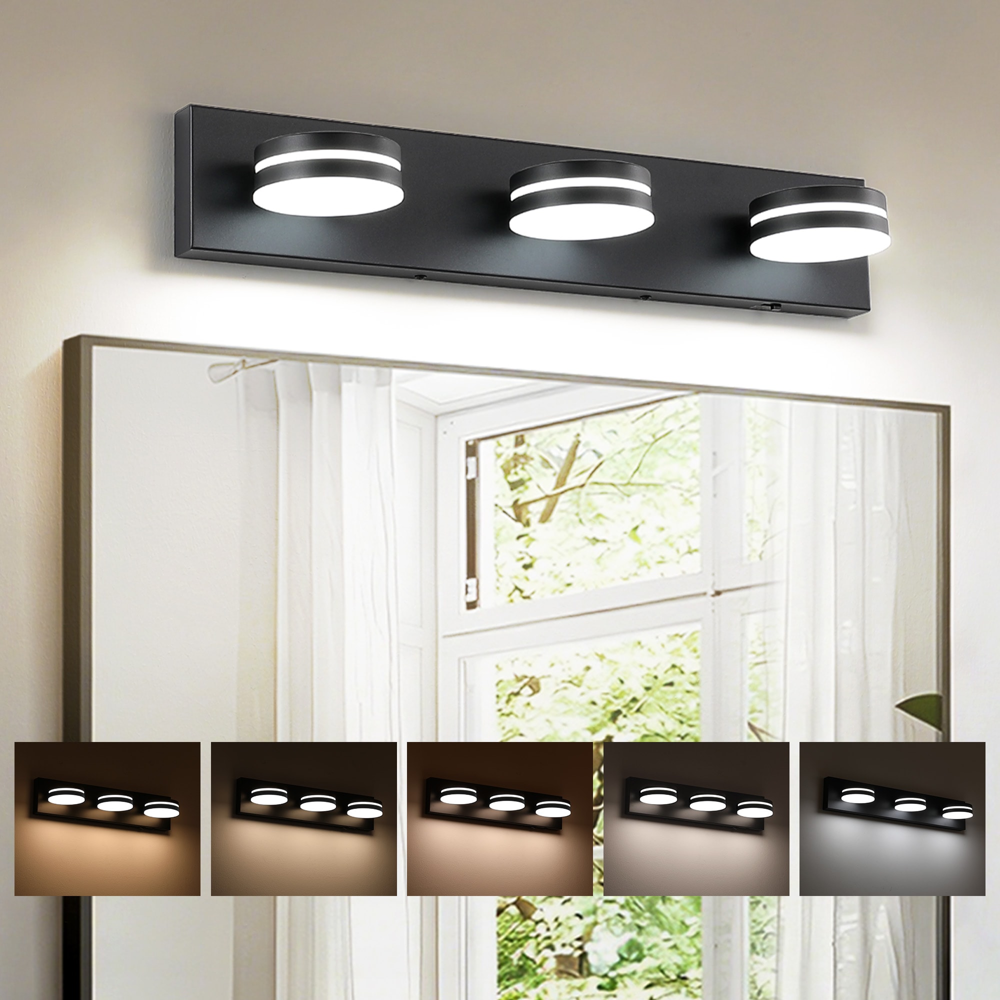 GIBUOD Modern 23.6 in. 3-Light LED Vanity Light Matte Black with 5CCT Selectable Dimmable Adjustable Heads Bathroom Light Fixture