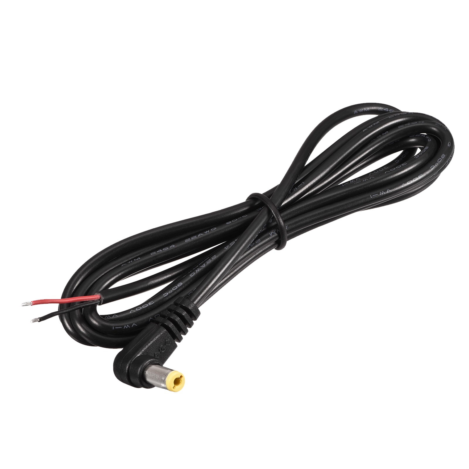 Unique Bargains 5.5mm x 2.1mm 90 Degree Right Angle DC Power Male Plug Jack to Bare Wire Open End Pigtail Power Cable Repair for Camera CCTV 1.5m Pack of 2