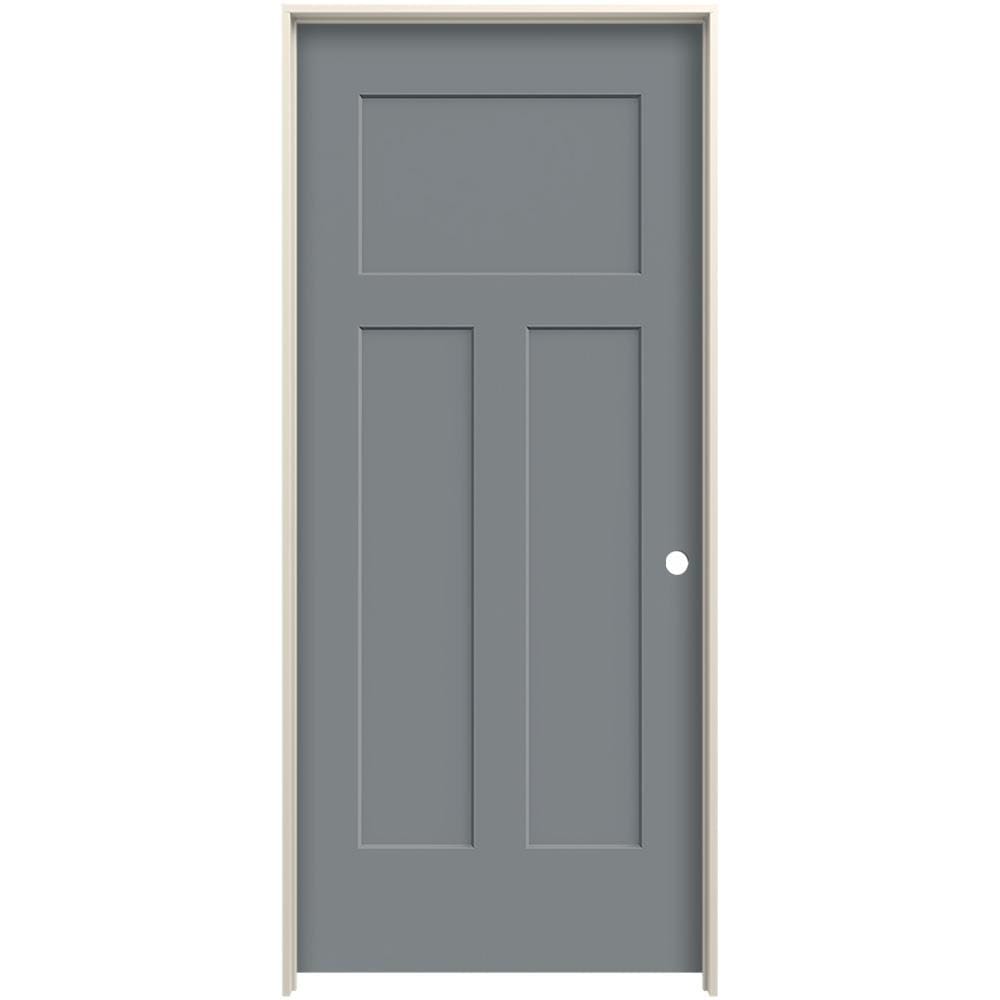 JELD-WEN LOWOLJW225500106 30-in x 80-in Graphite Solid Core 3-panel Craftsman Left Hand Smooth Prefinished Molded Composite Flat Jamb Single Prehung Interior Door