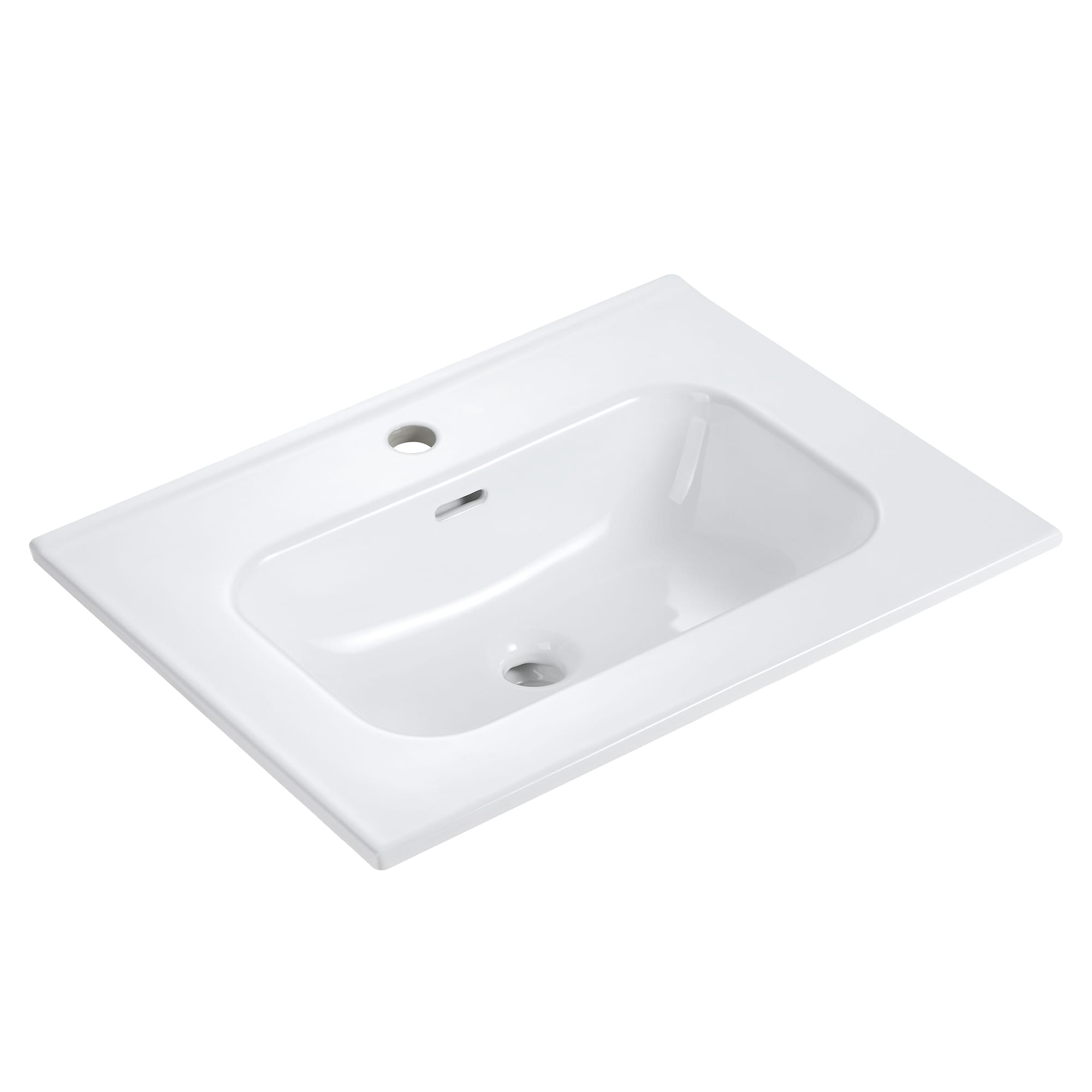 GDFStudio 328531 Integrated white ceramic basin with one predrilled faucet hole drain assembly NOT included