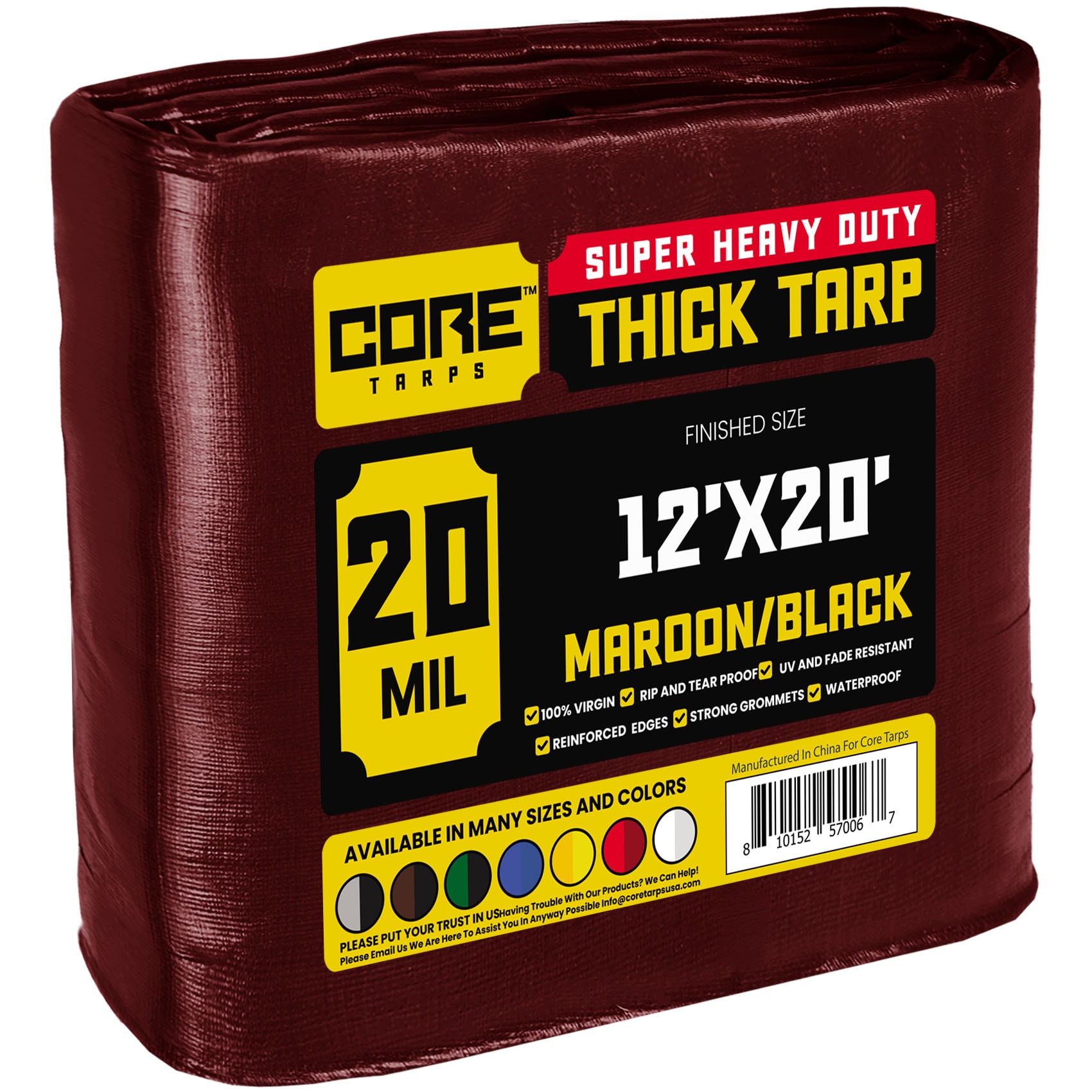 Core Tarps 12-ft x 20-ft Maroon Waterproof Commercial Polyethylene 20 ...